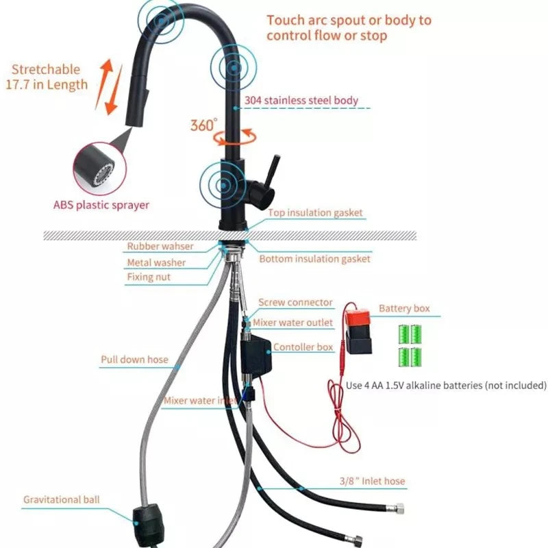 ALENARTWATER Sensor Kitchen Faucet With Pull Out Spray
