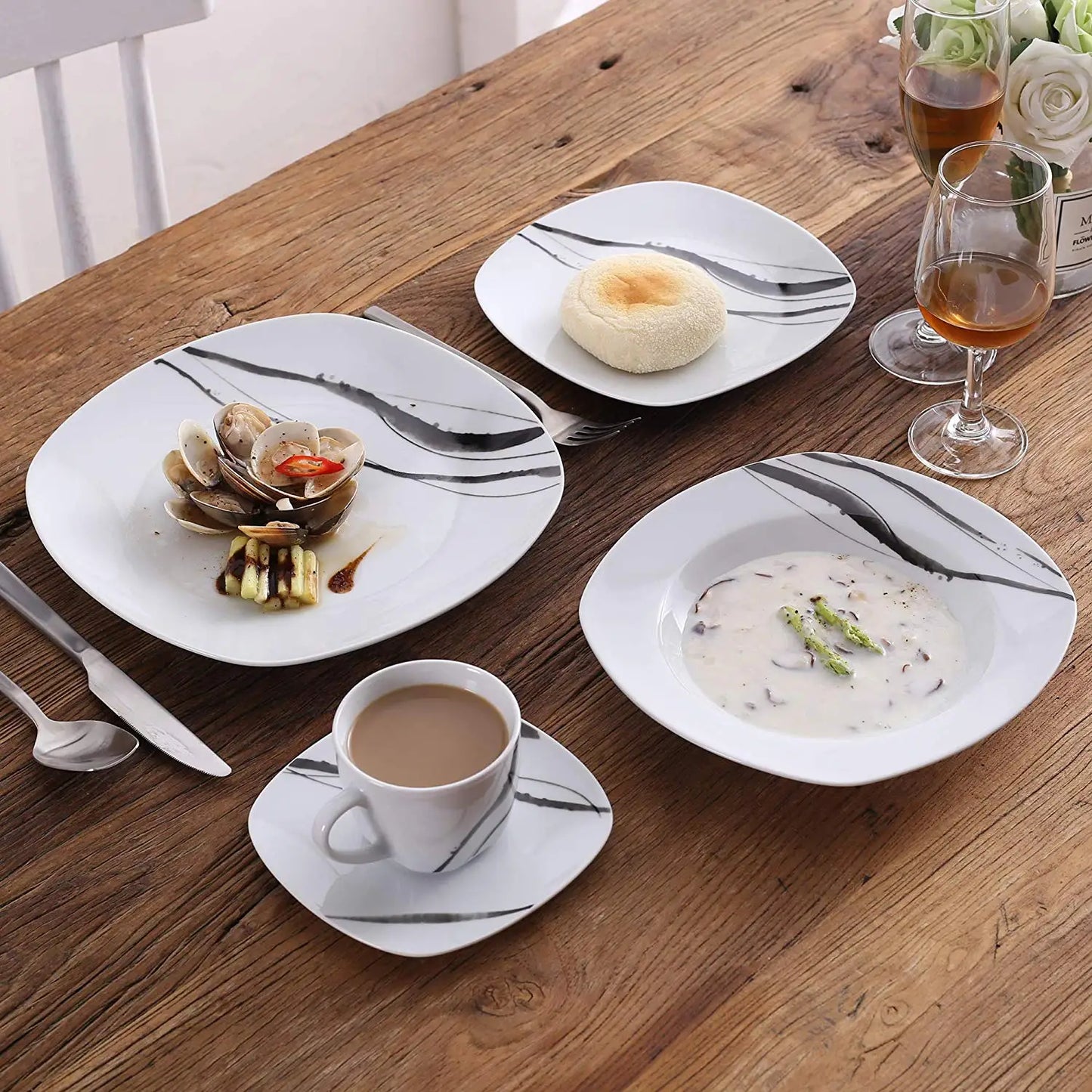 MALACASA Teresa Porcelain Dinnerware Set 30 60 Piece Cups Saucers
