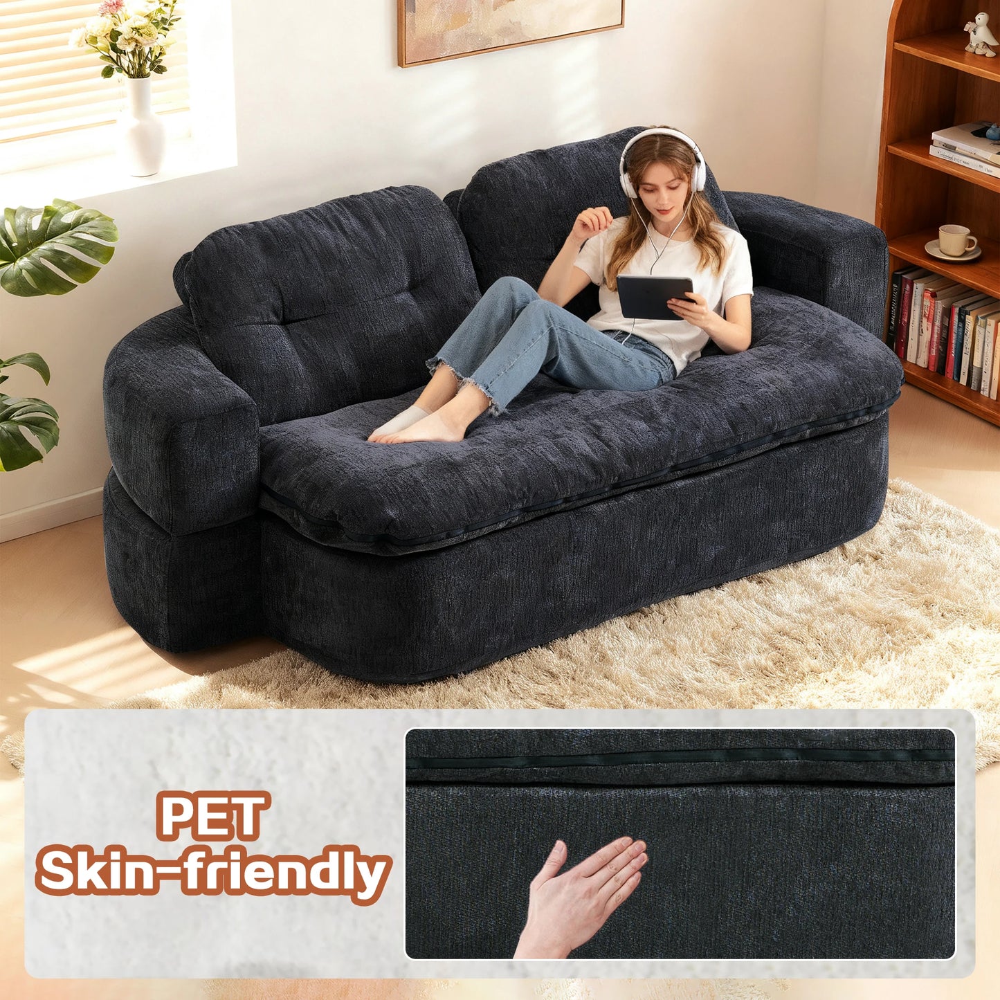 79" Convertible Sleeper Couch Bed, 2-in-1 Folding Sofa Bed with Pillow Blanket Loveseat Boneless Couches for Living Room Sofas