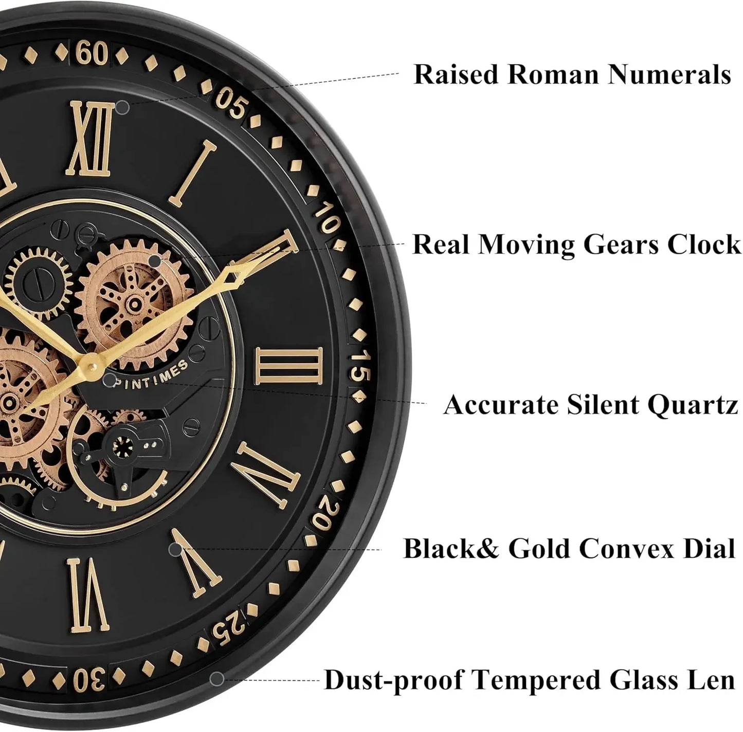 Moving Gears Roman Numeral Wall Clock For Farmhouse Decor