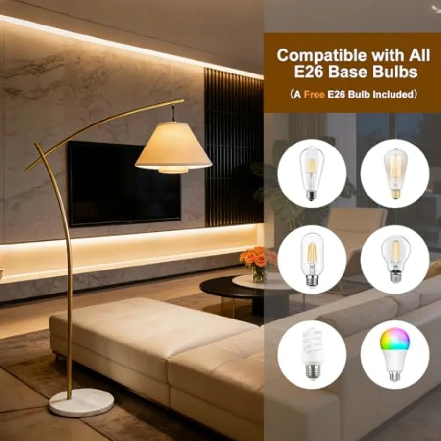 Arc Floor Lamp For Living Room With Double Linen Shade