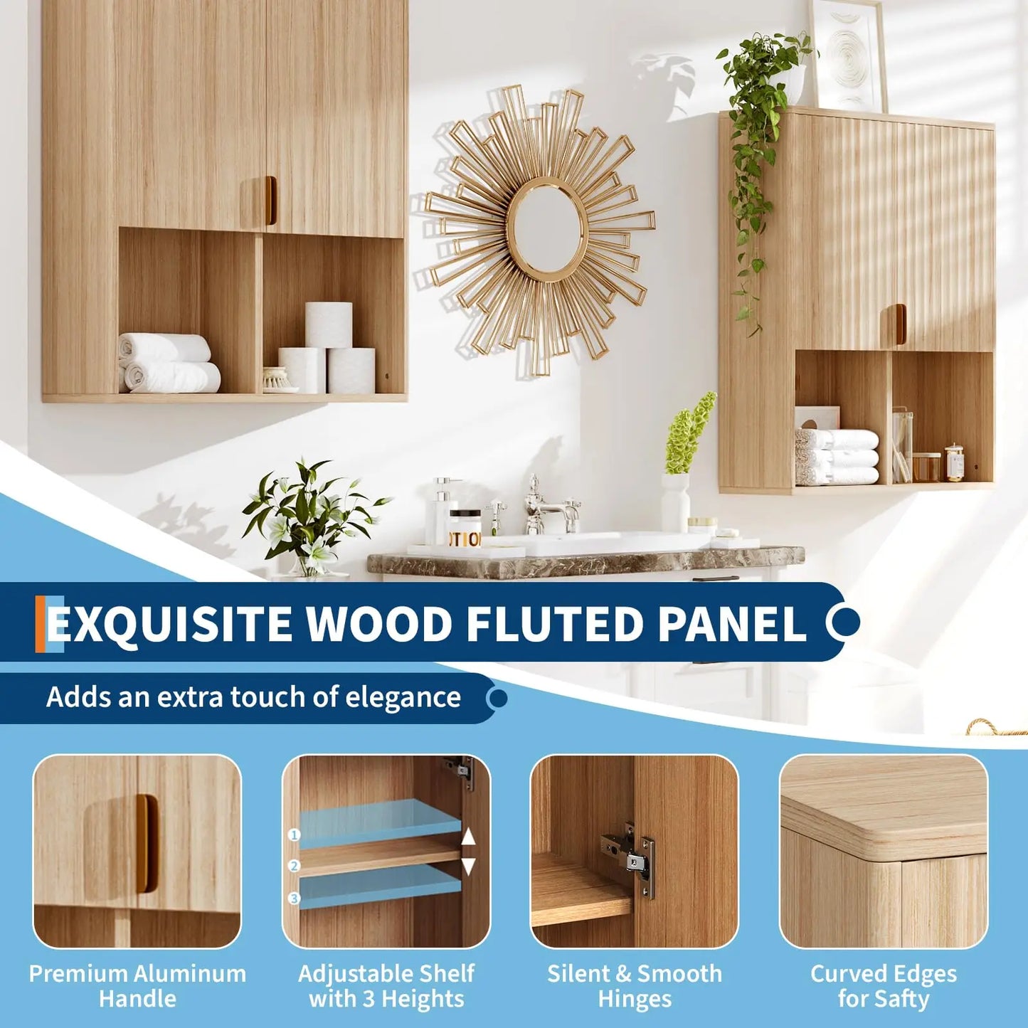 HiMISS Fluted Wall Mount Medicine Cabinet With Adjustable Shelves