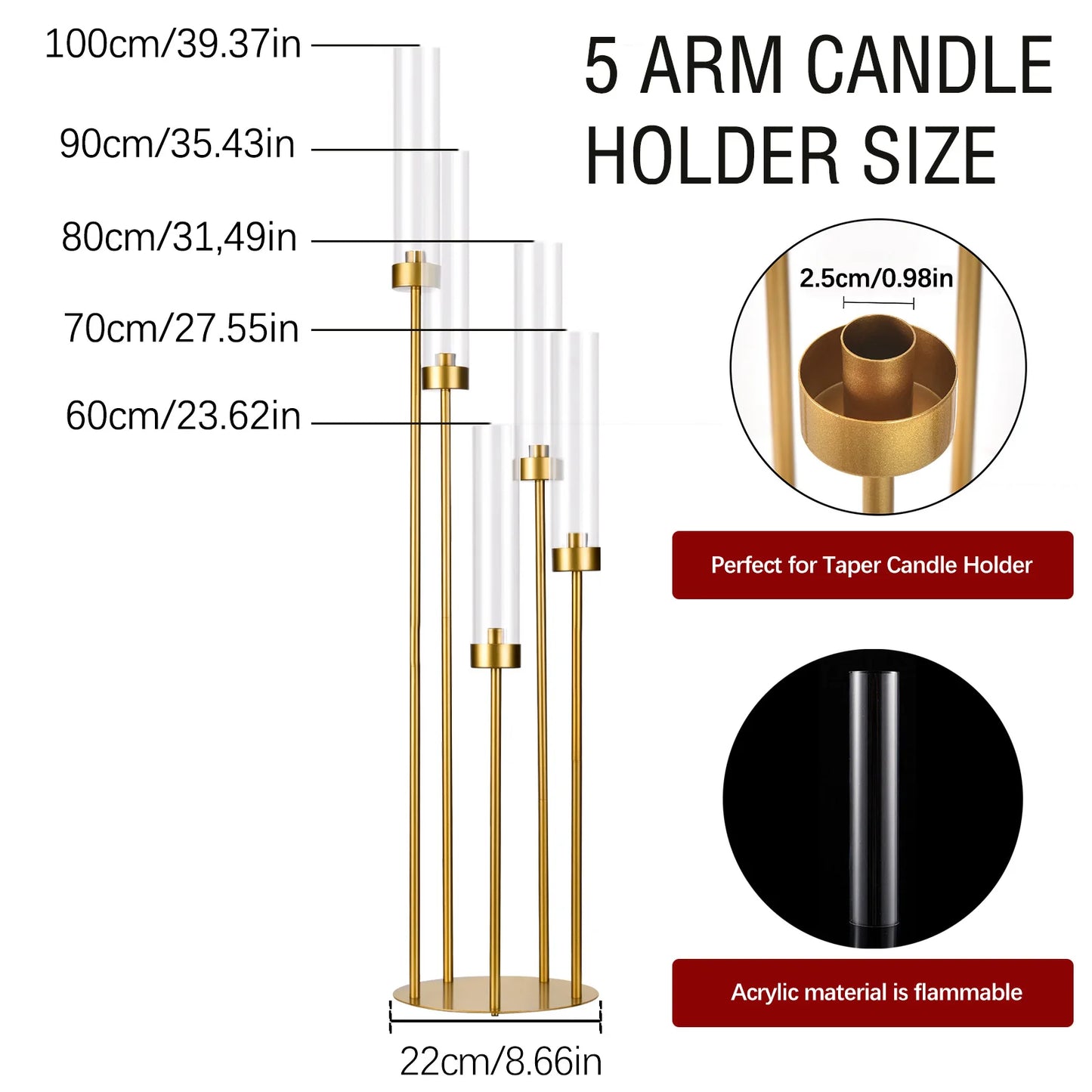 VINCIGANT Floor Candelabra 5 Arm LED Candle Holder Acrylic Lampshade