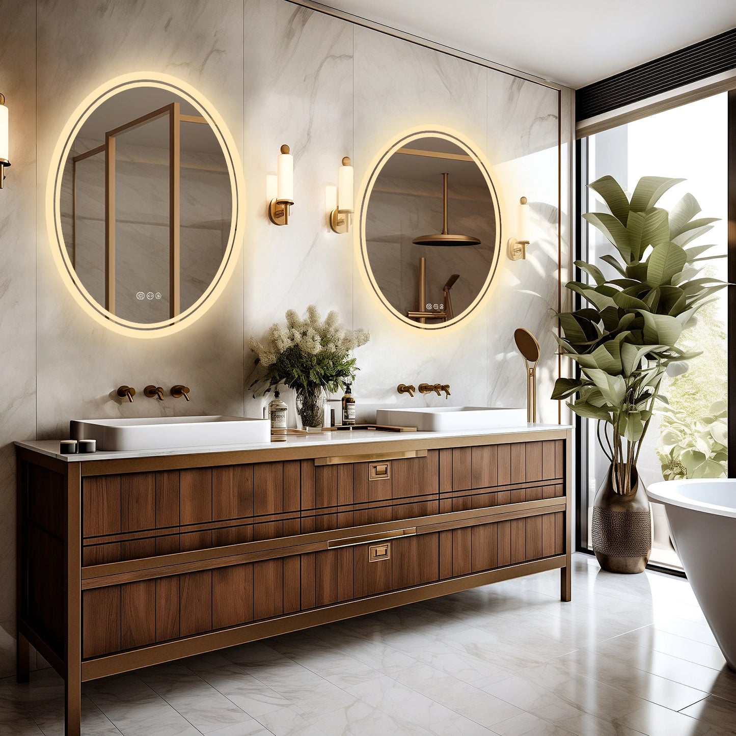 LED Backlit Round Vanity Mirror With Dimmable Lights Anti Fog