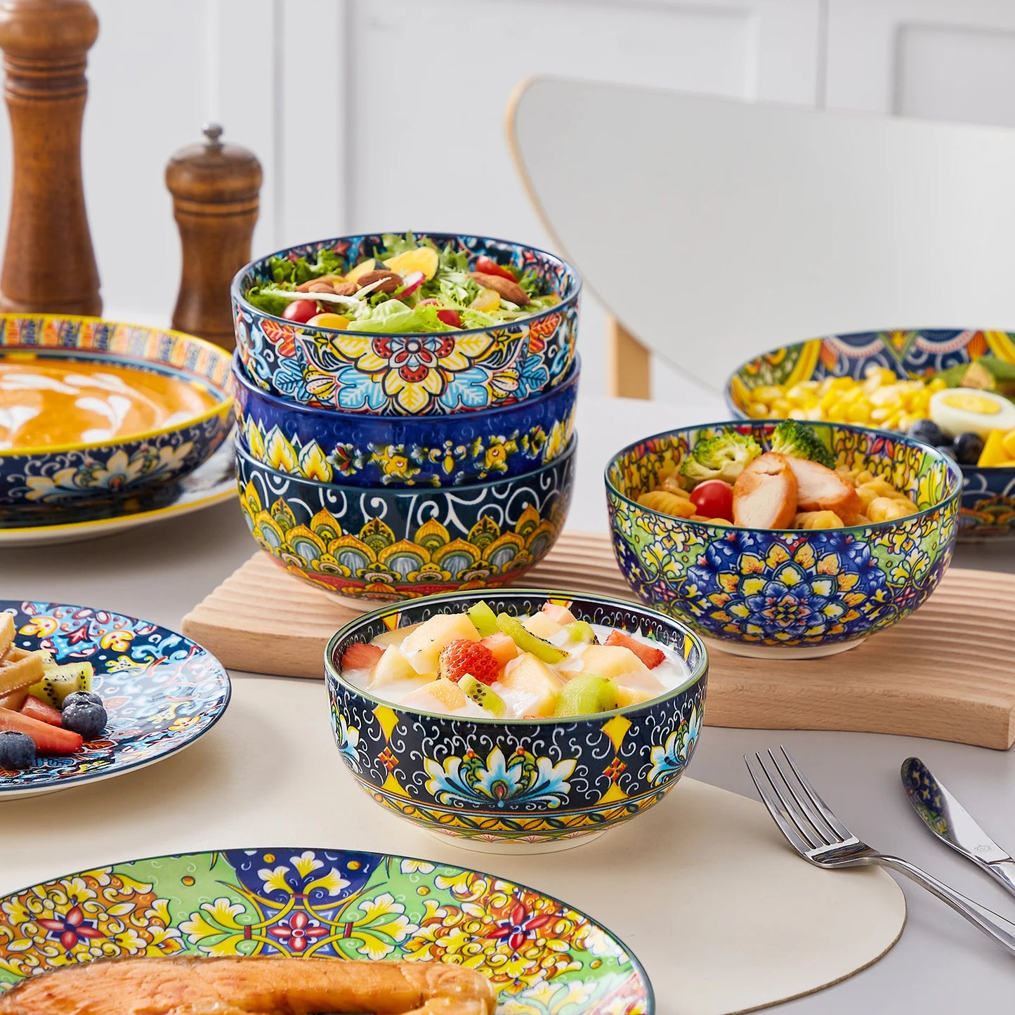 Malacasa 24-Piece Bohemian Double-Sided Porcelain Dinnerware Set