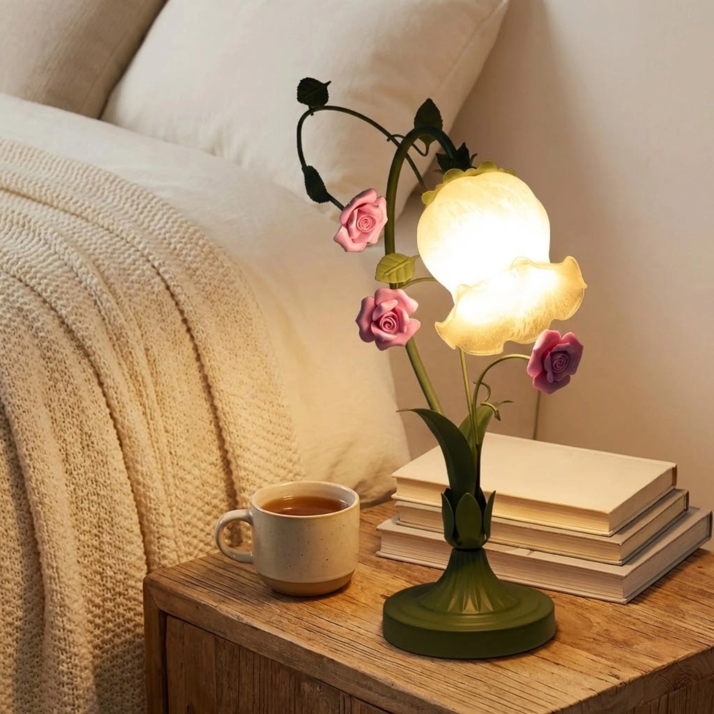 Bymaocar Ceramic Rose Desk Lamp With Glass Shade For Home