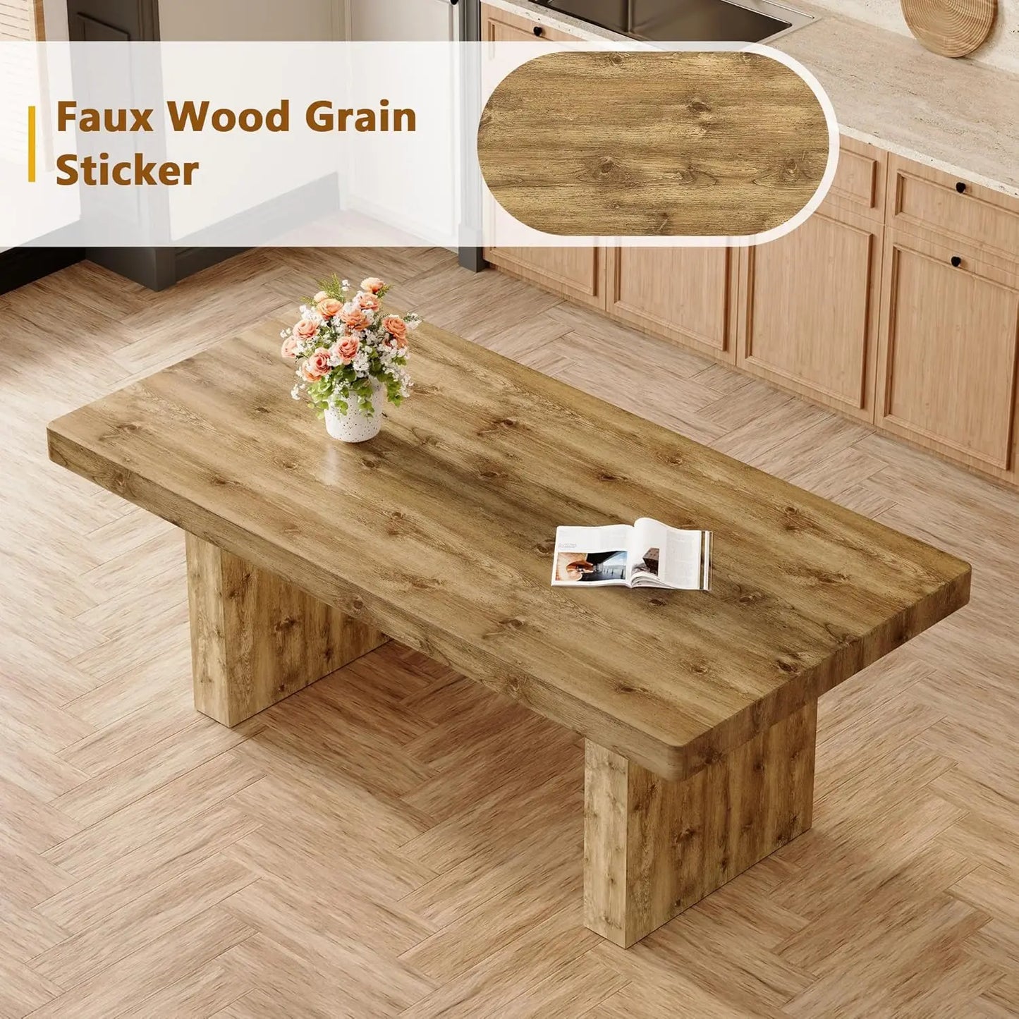 GUOHE Modern Farmhouse Dining Table Set With Faux Leather Chairs