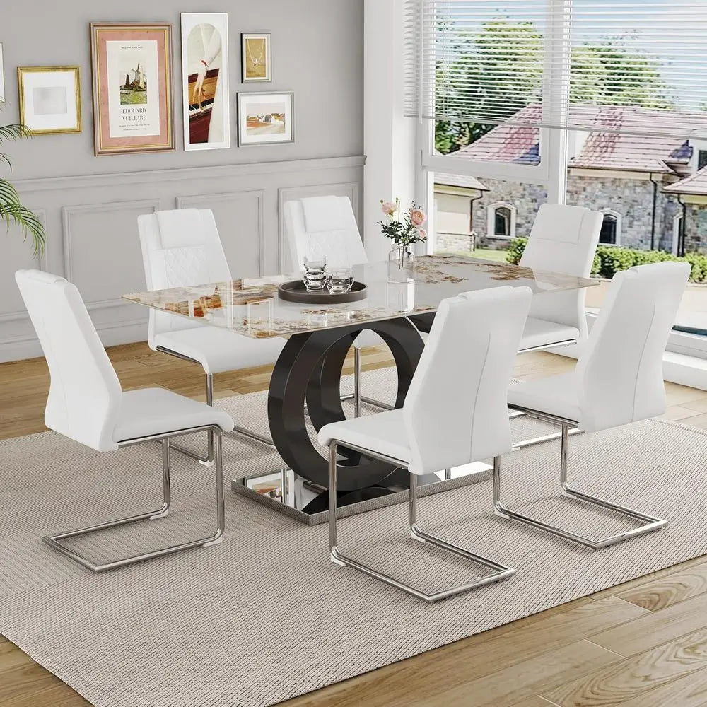 Dining Chairs High Back Waterproof Leather Upholstered Wood Frame