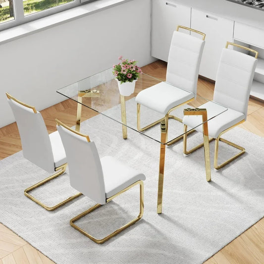 Dining Table Set For Four With Glass Top Faux Leather
