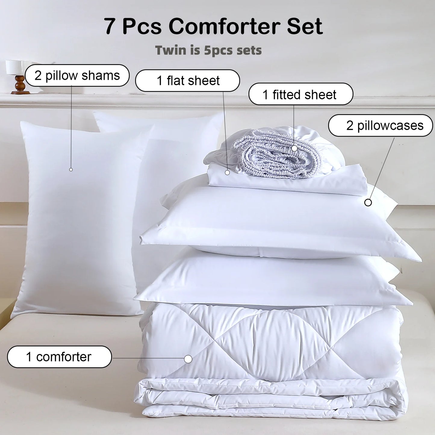 EasYum Seven Piece Bedding Set With Comforter Sheets And Pillowcases