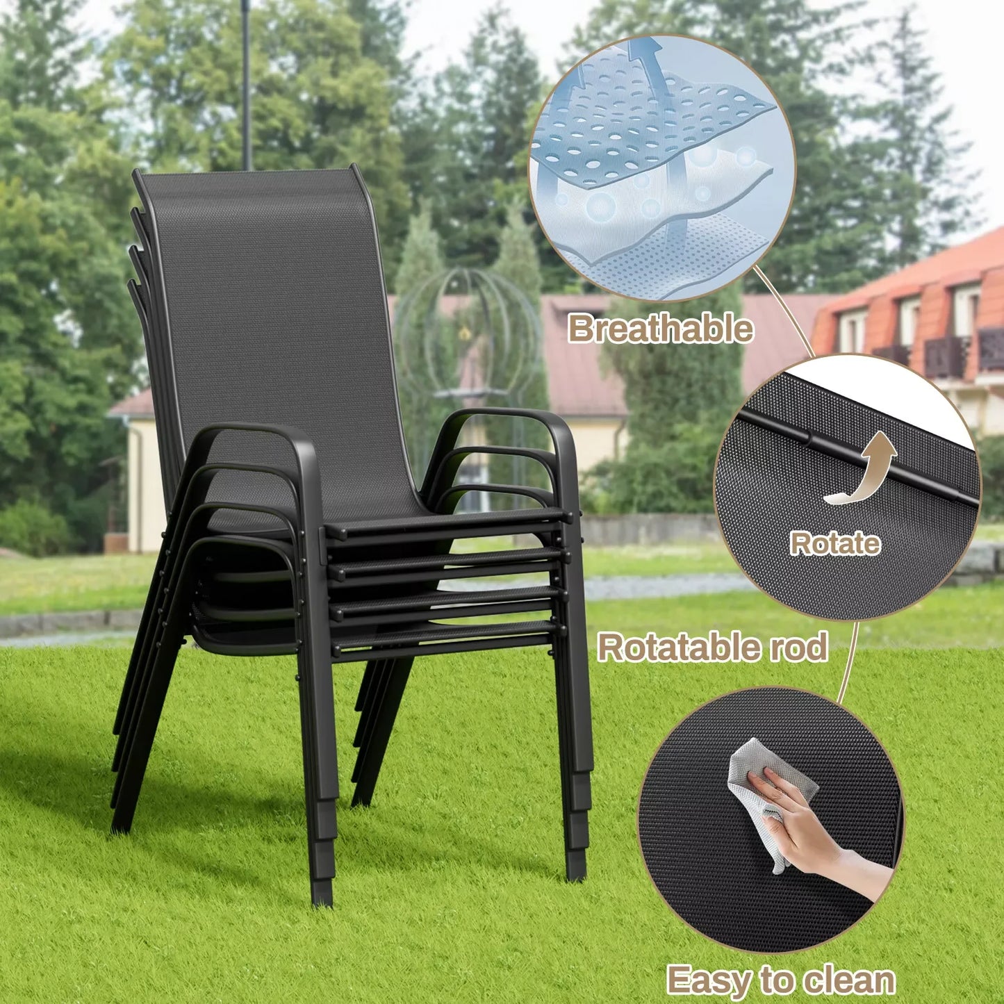 Patio Dining Set 5 Pieces All Weather Stackable Chairs