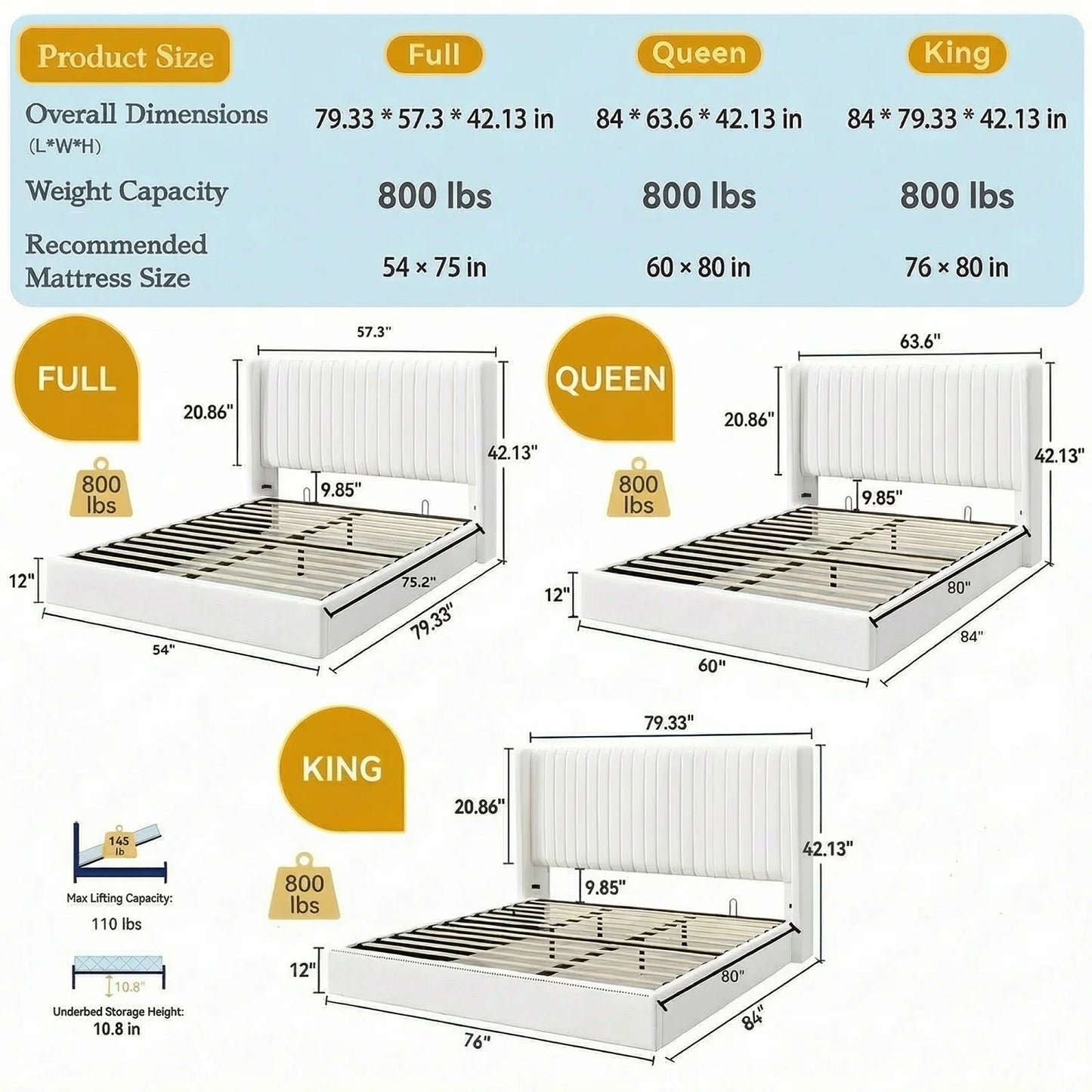 HOOMIC Velvet Lift Up Storage Bed Frame With Hydraulic System