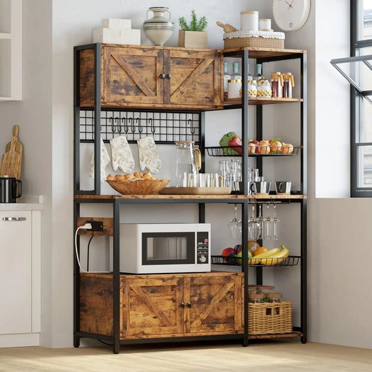 Industrial Bakers Rack With Storage Cabinets And Power Outlet