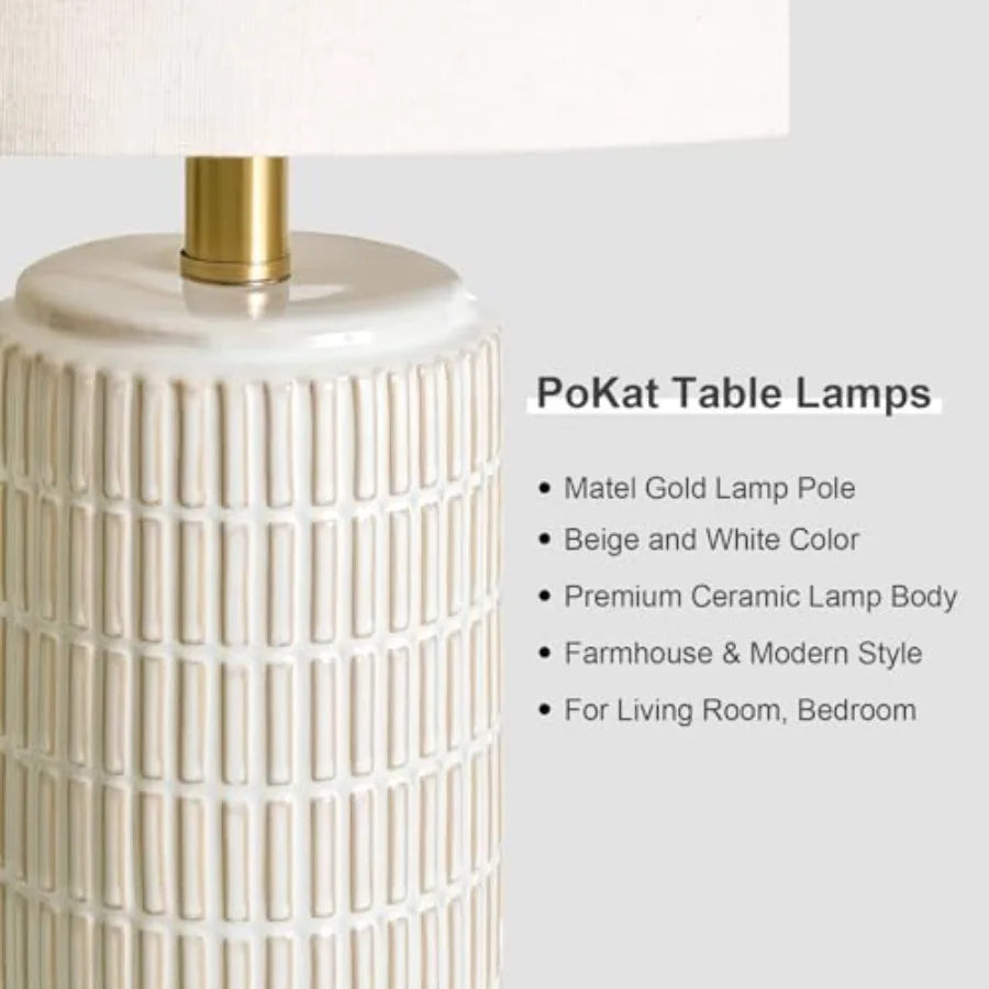 Set Of 2 Modern Ceramic Nightstand Lamps With Gold Bases