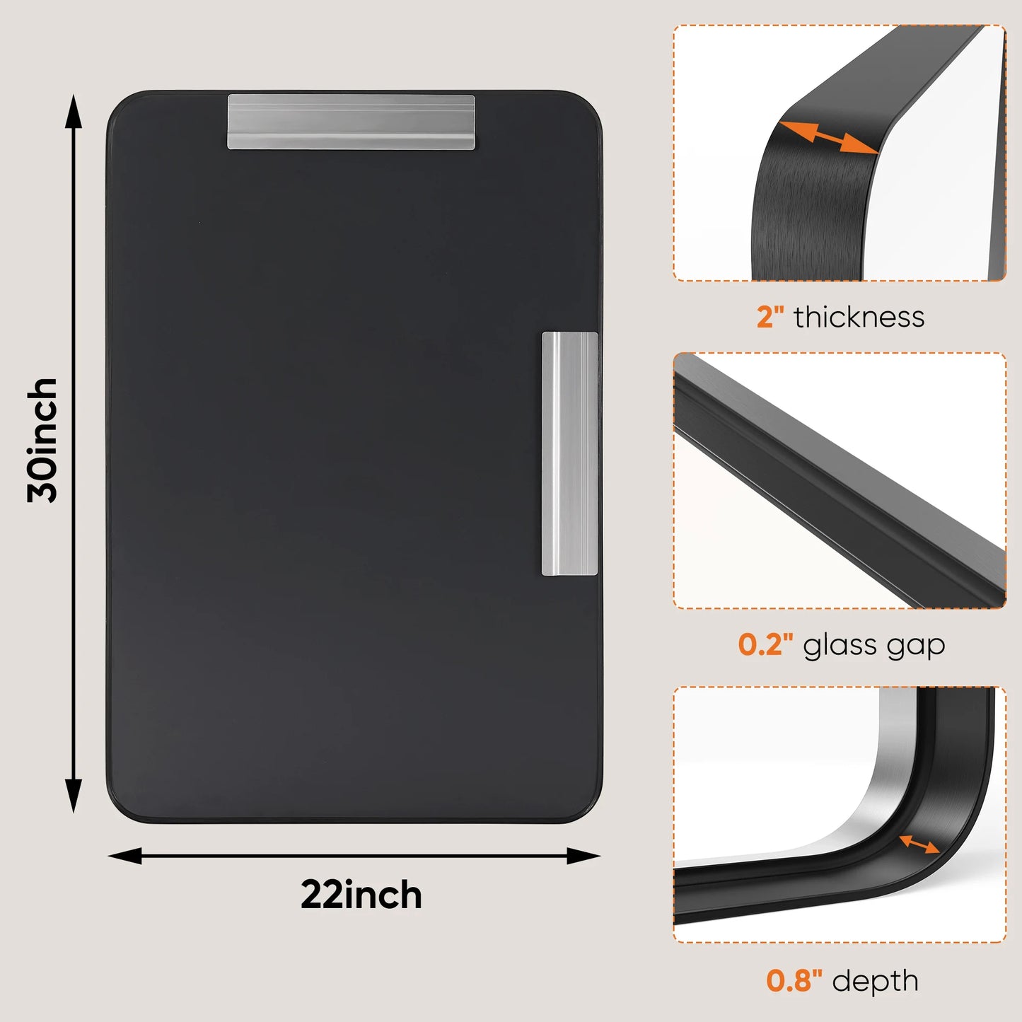 JHK Matte Metal Framed Bathroom Mirror Rectangular With Rounded Corner