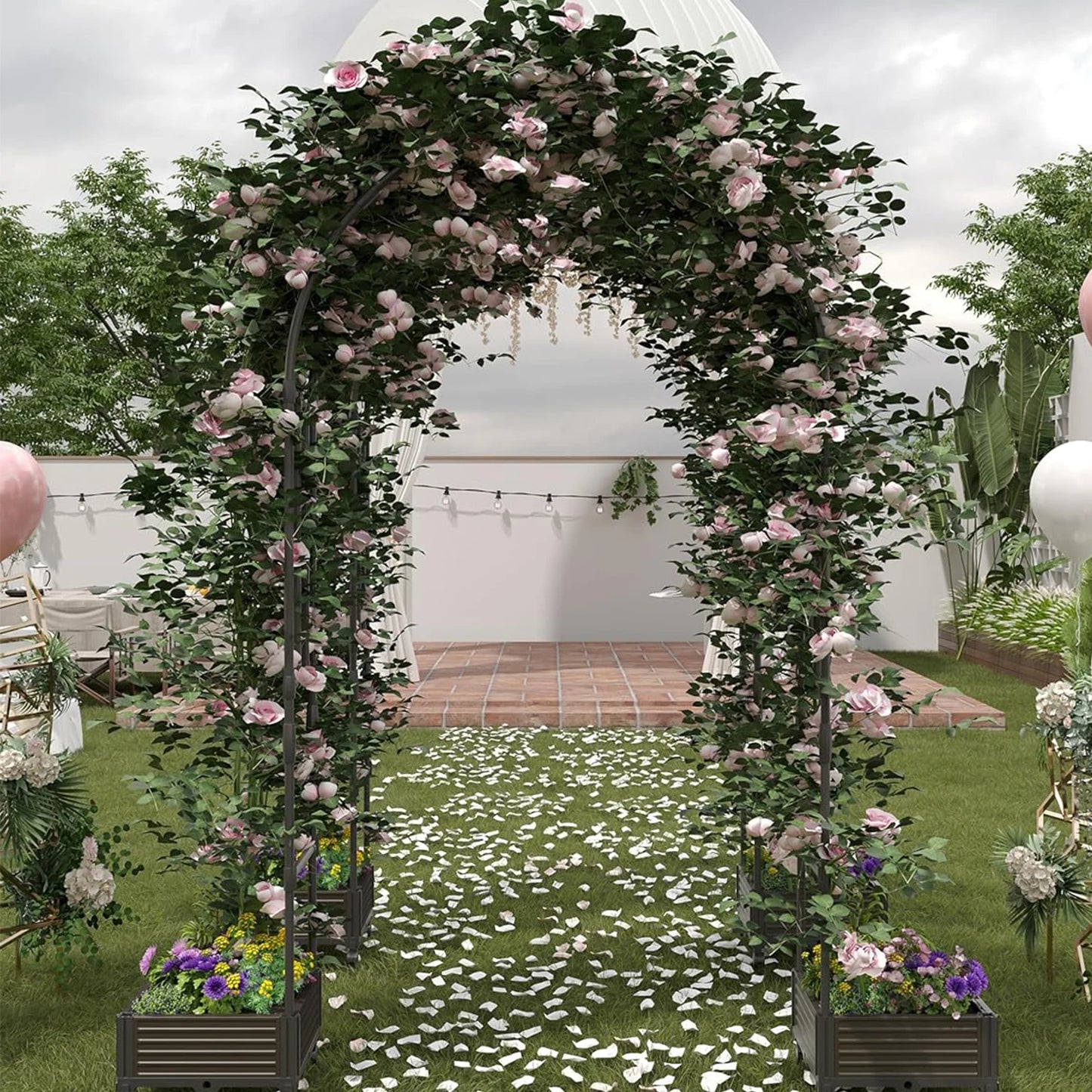 Raised Garden Bed With Trellis Arch And Durable Planter