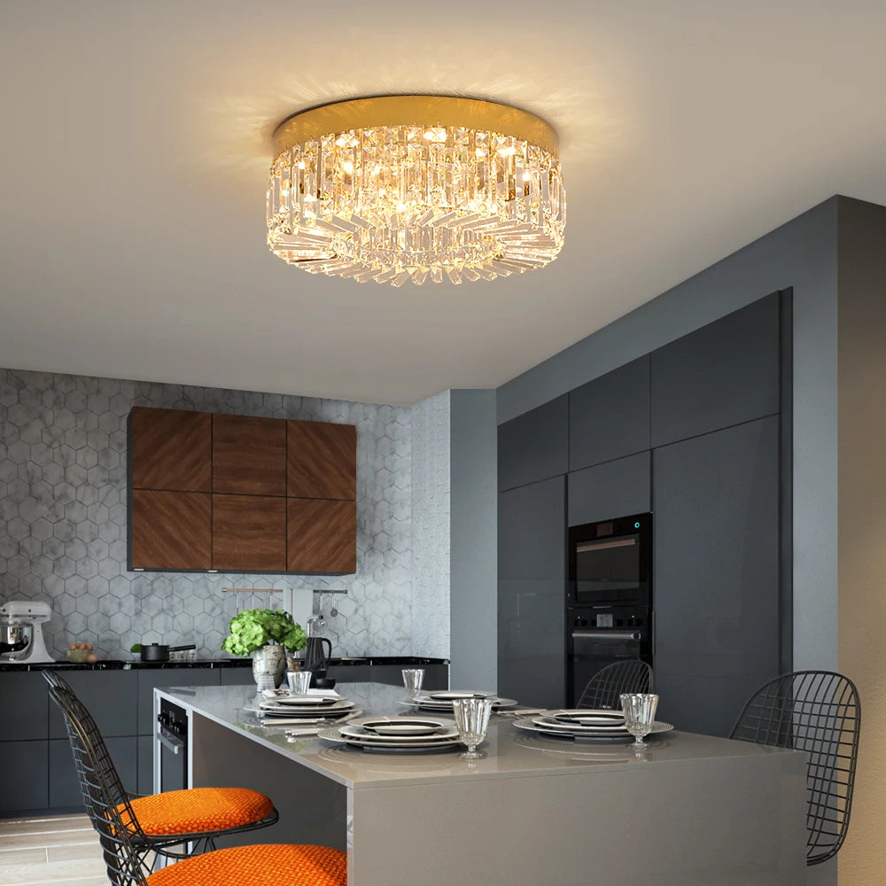 VETRULUS Crystal Ceiling Lamp Gold Modern Chandelier For Living Room