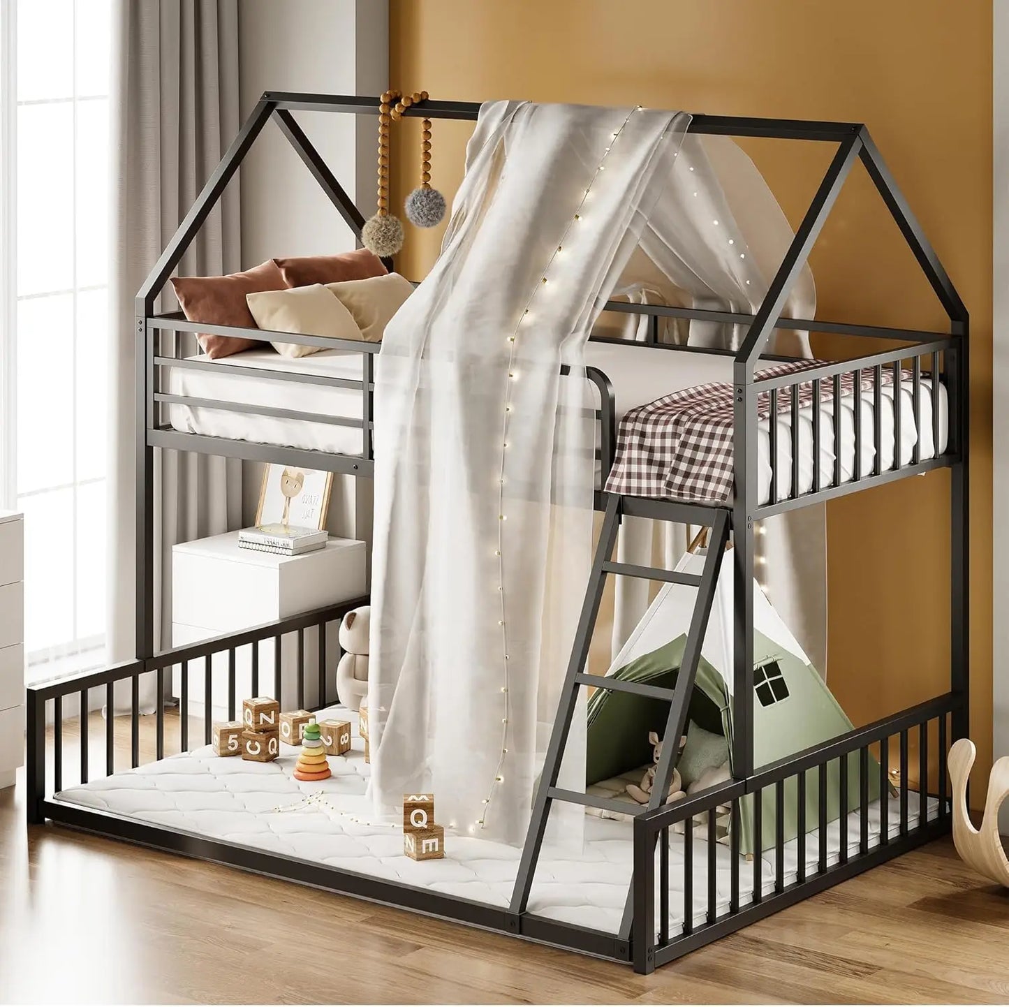LIKIMIO Twin Over Full Bunk Bed Featuring Metal Slats