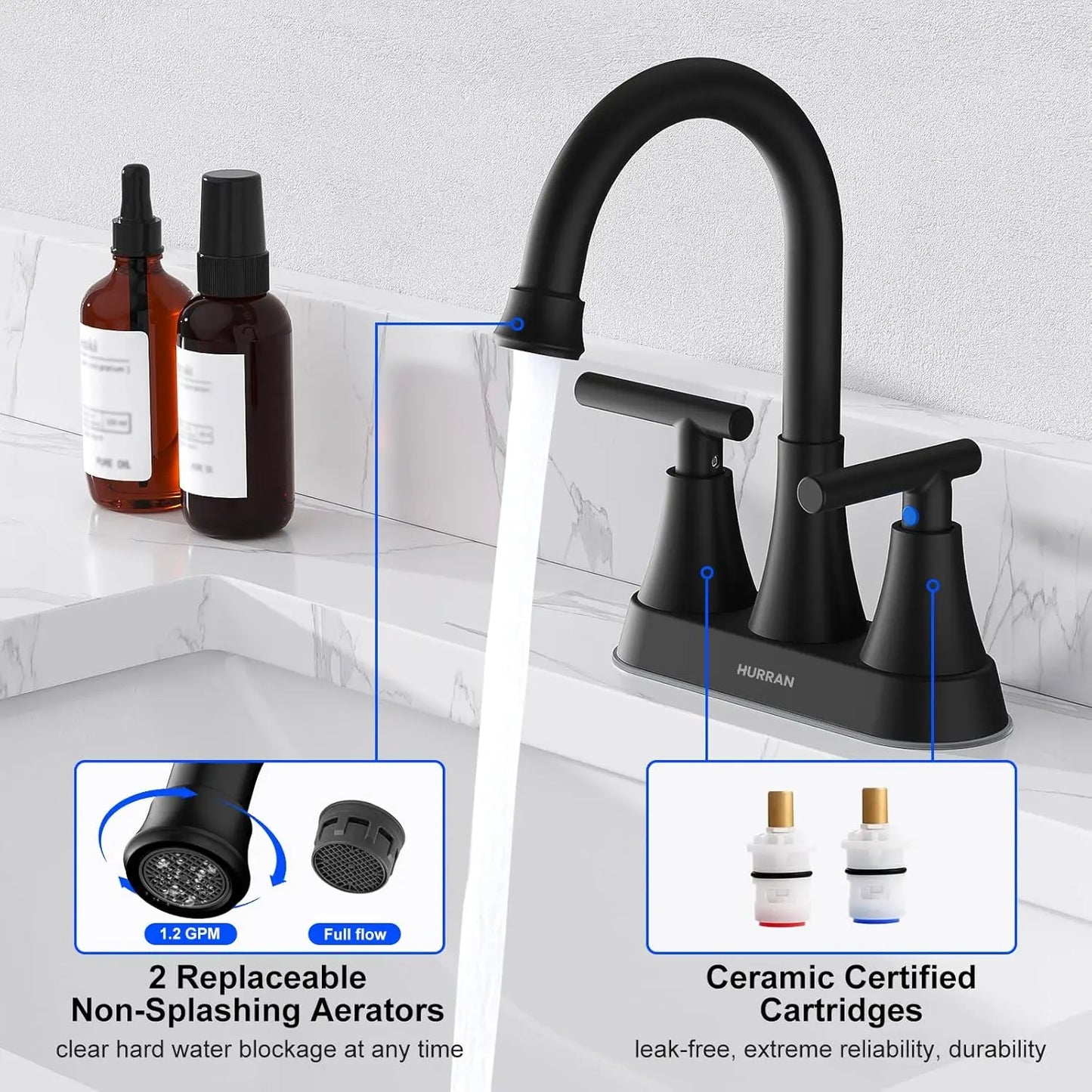 Three Hole Bathroom Faucet Pop Up Drain Lead Free Steel