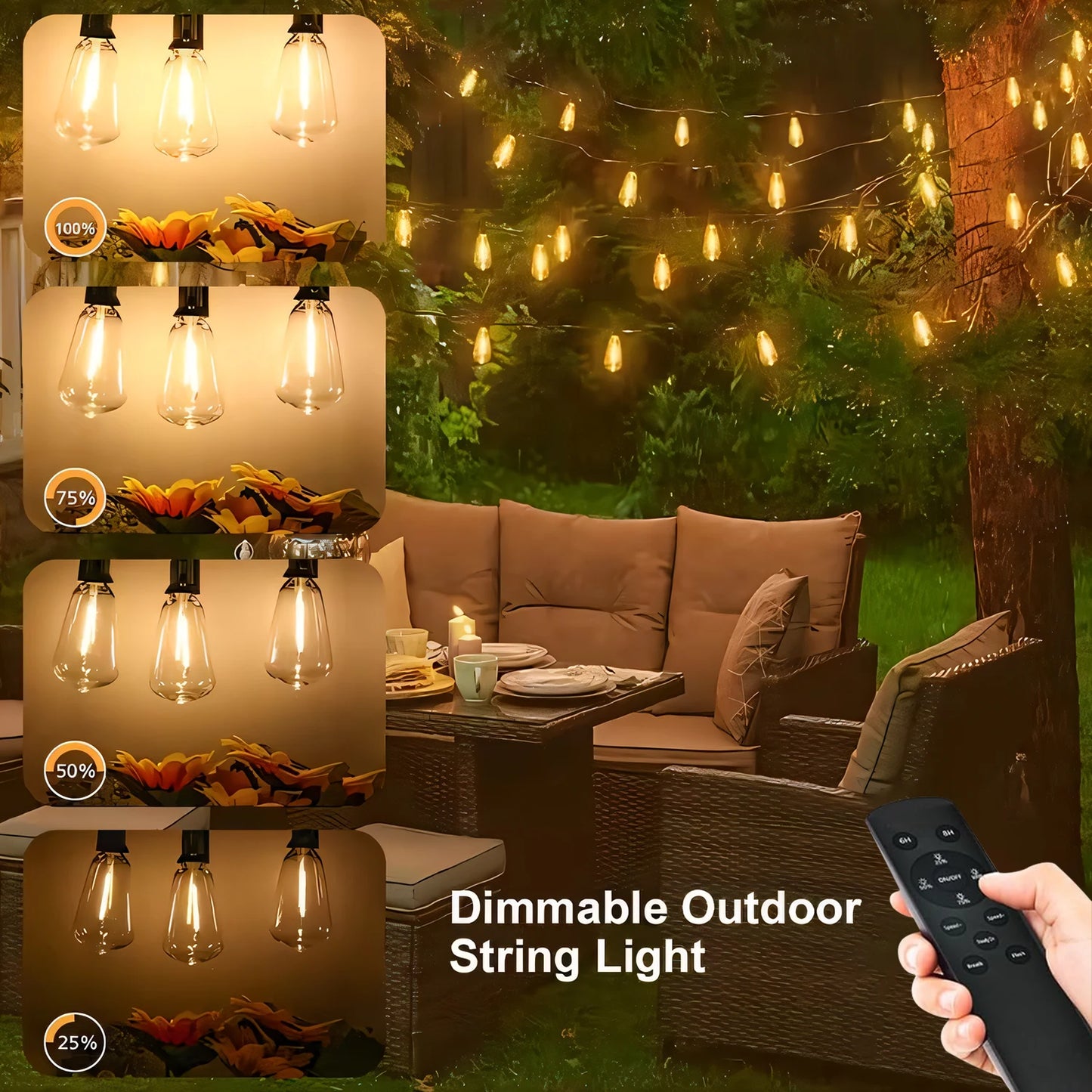 Solar String Lights With Remote Outdoor Patio Waterproof
