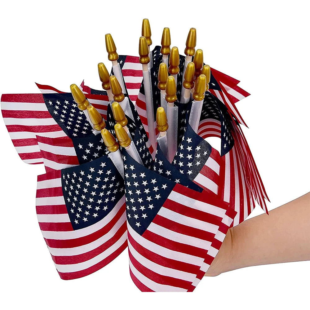 100 Pack American Flags On Sticks For Outdoor Patriotic Yard Decor