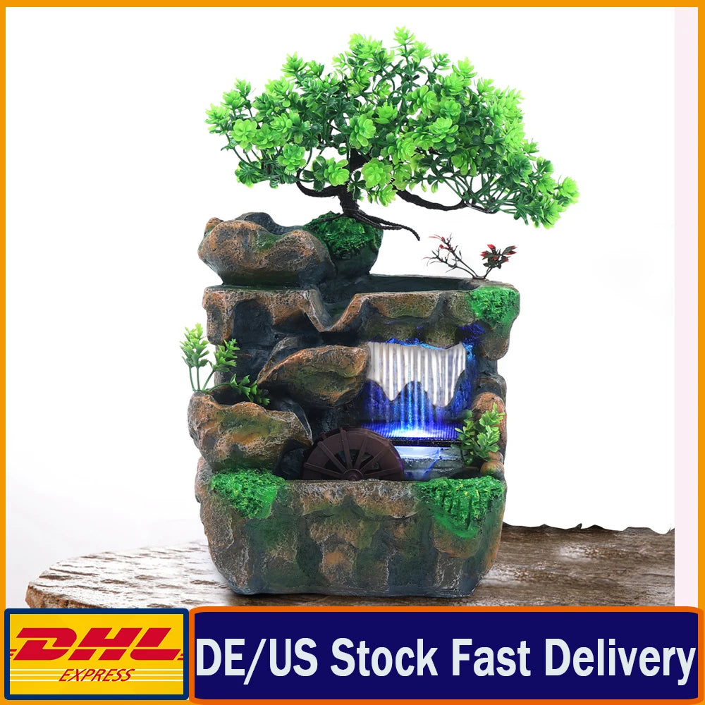 Indoor Water Fountain With LED Lights Zen Decor Desktop