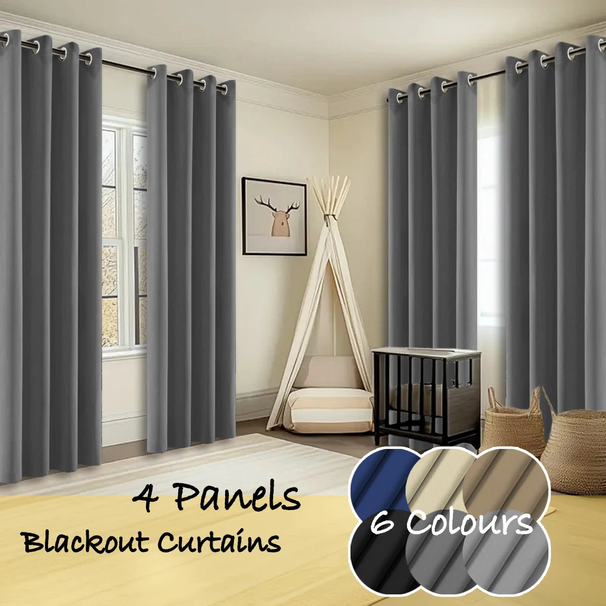 Thermal Insulated Blackout Curtains 4 Panels For Living Room