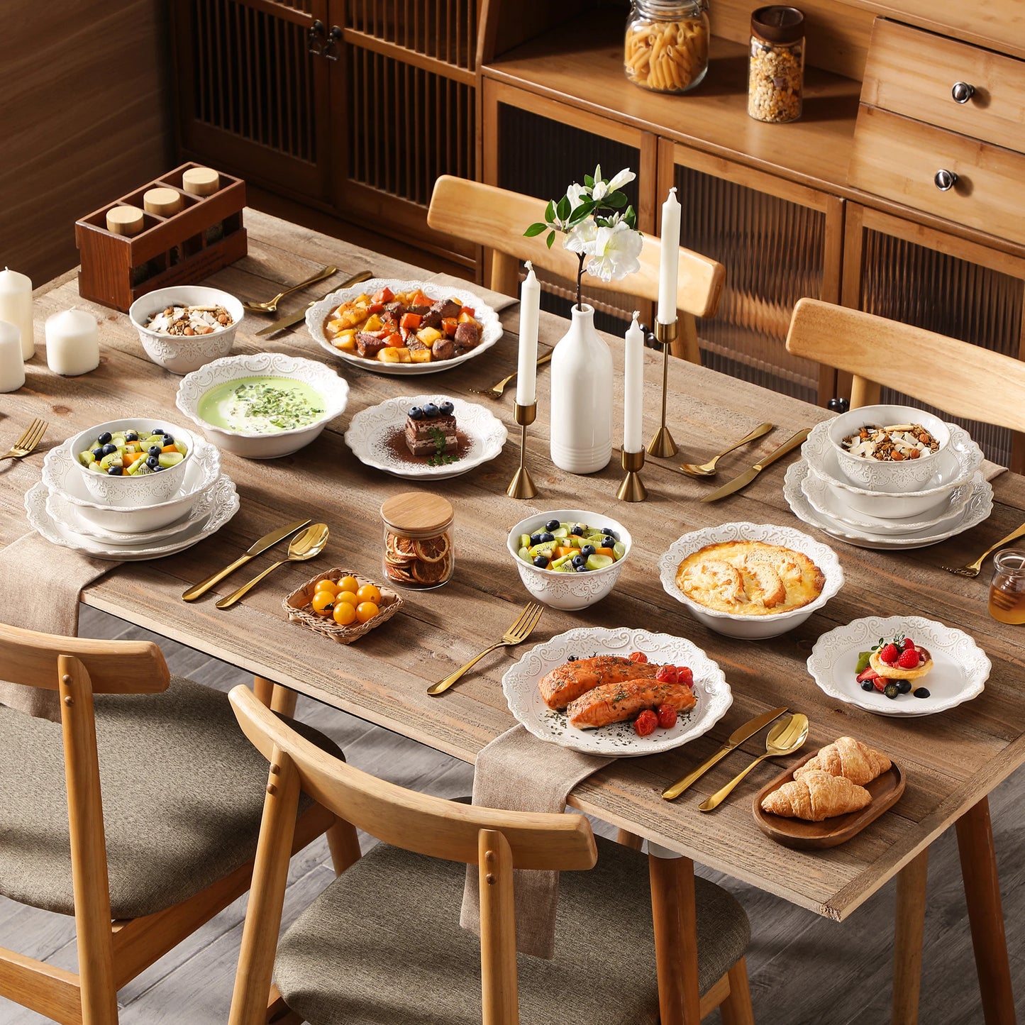 MALACASA Relief Stoneware Dinnerware Set For Everyday Use