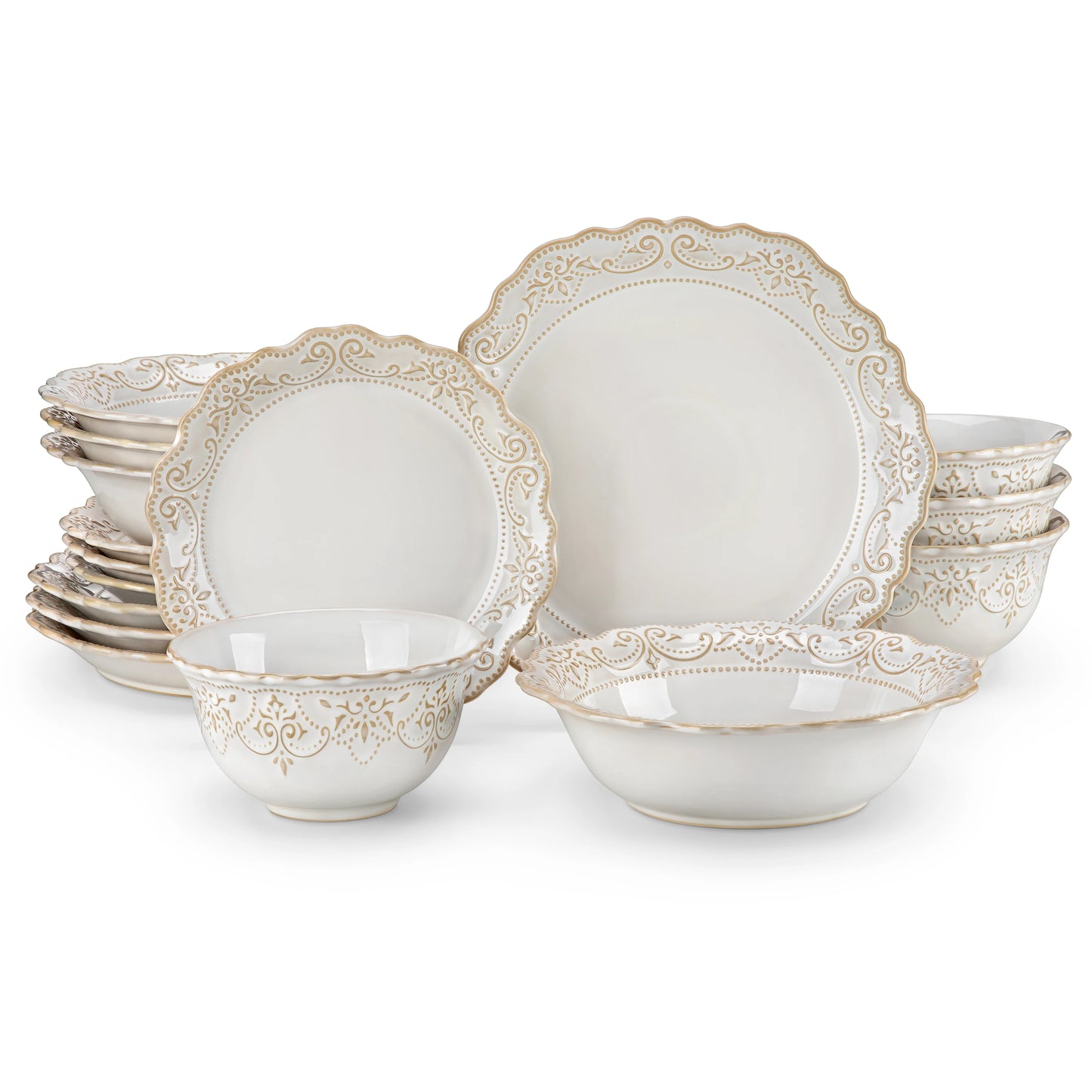 MALACASA Relief Stoneware Dinnerware Set For Everyday Use