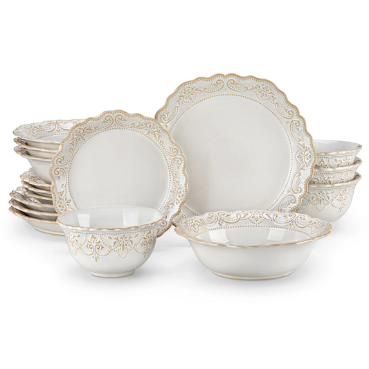 MALACASA Relief Stoneware Dinnerware Set For Everyday Use