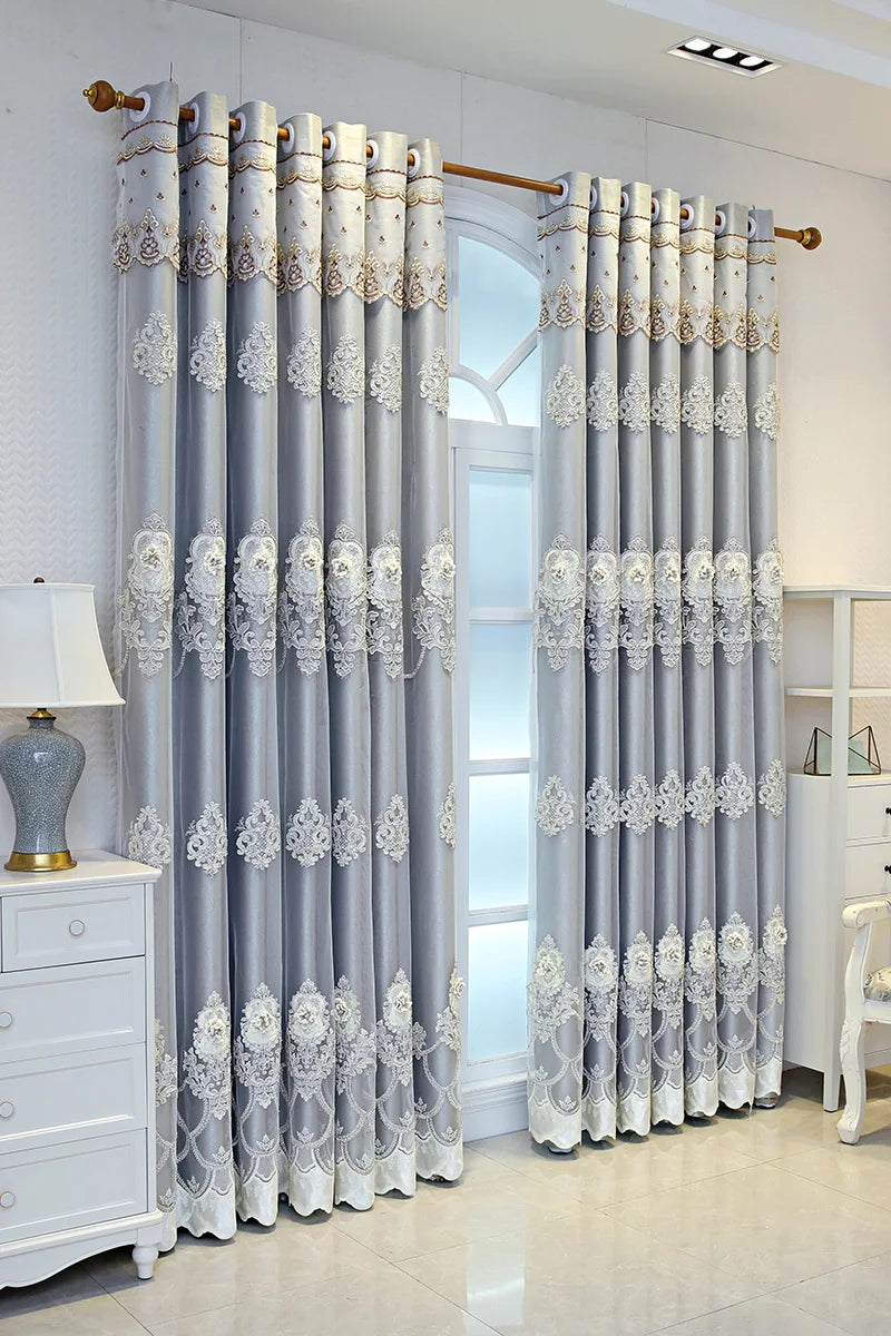 Elegant Double Layer Blackout Curtains With 3D Embroidery
