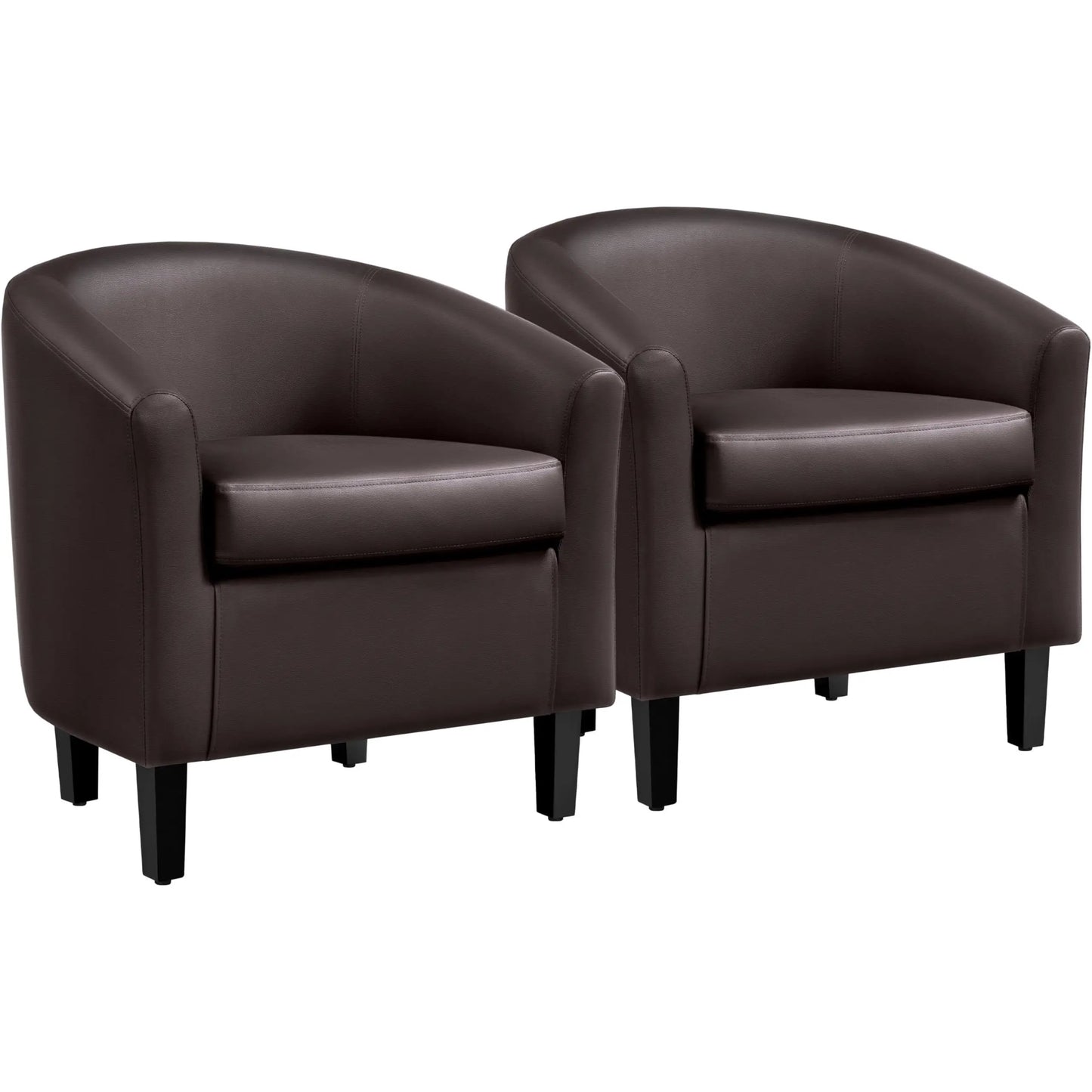 Barrel Chairs Set of 2 Faux Leather Club Armchairs PU Accent Chairs with Padded Seat for Living Room Black