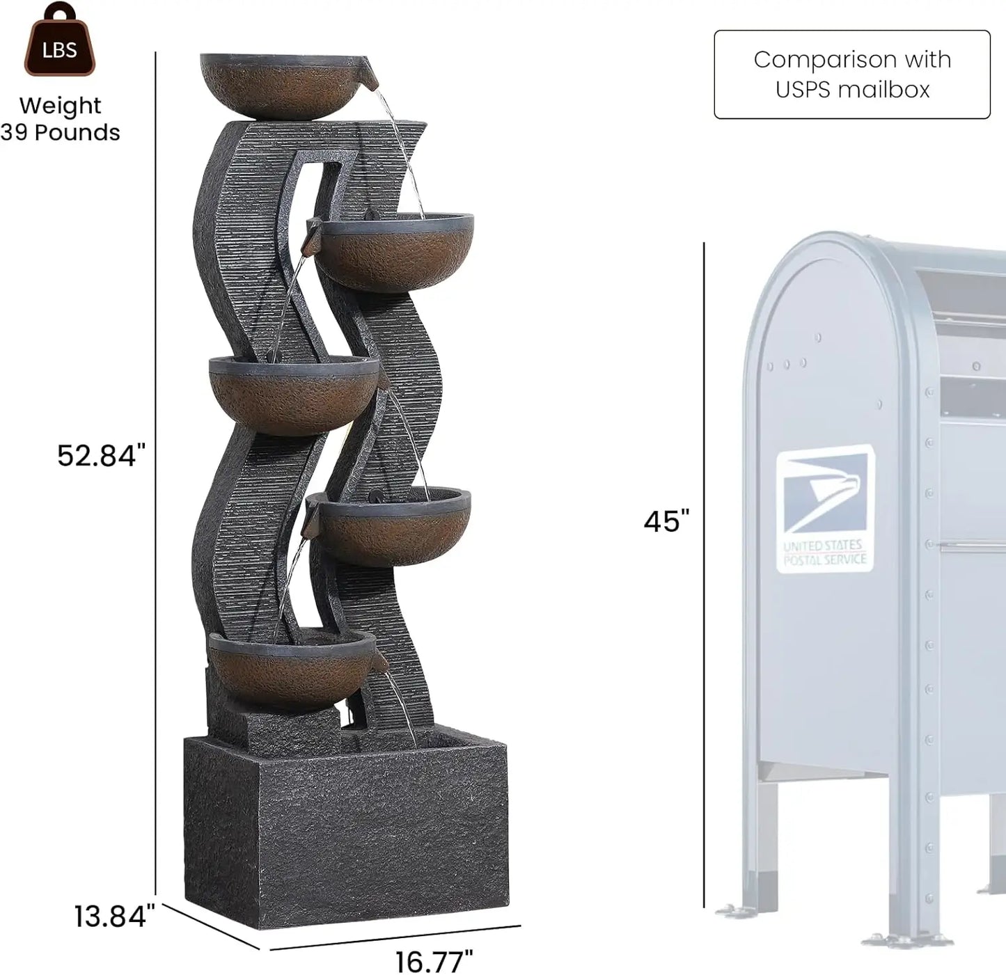 Outdoor Water Fountain With Lights Six Tier Cascading Resin