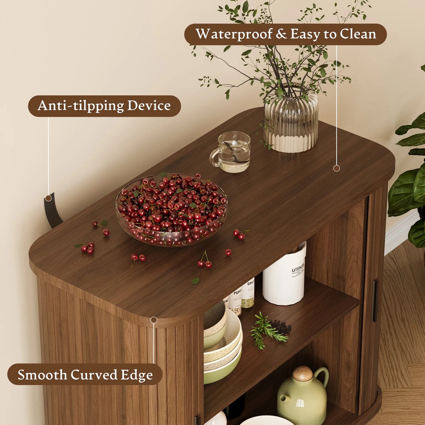 31.5" Sideboard Buffet Cabinet with Storage, Sliding Door & Adjustable Shelf, Modern Accent Coffee Bar Console Table for Kitchen, Entryway