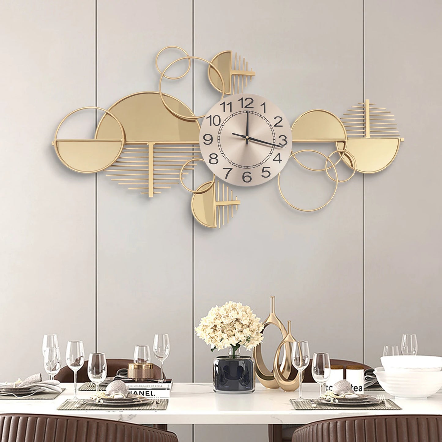 Creative Modern Metal Wall Clock Silent Battery Operated Decor