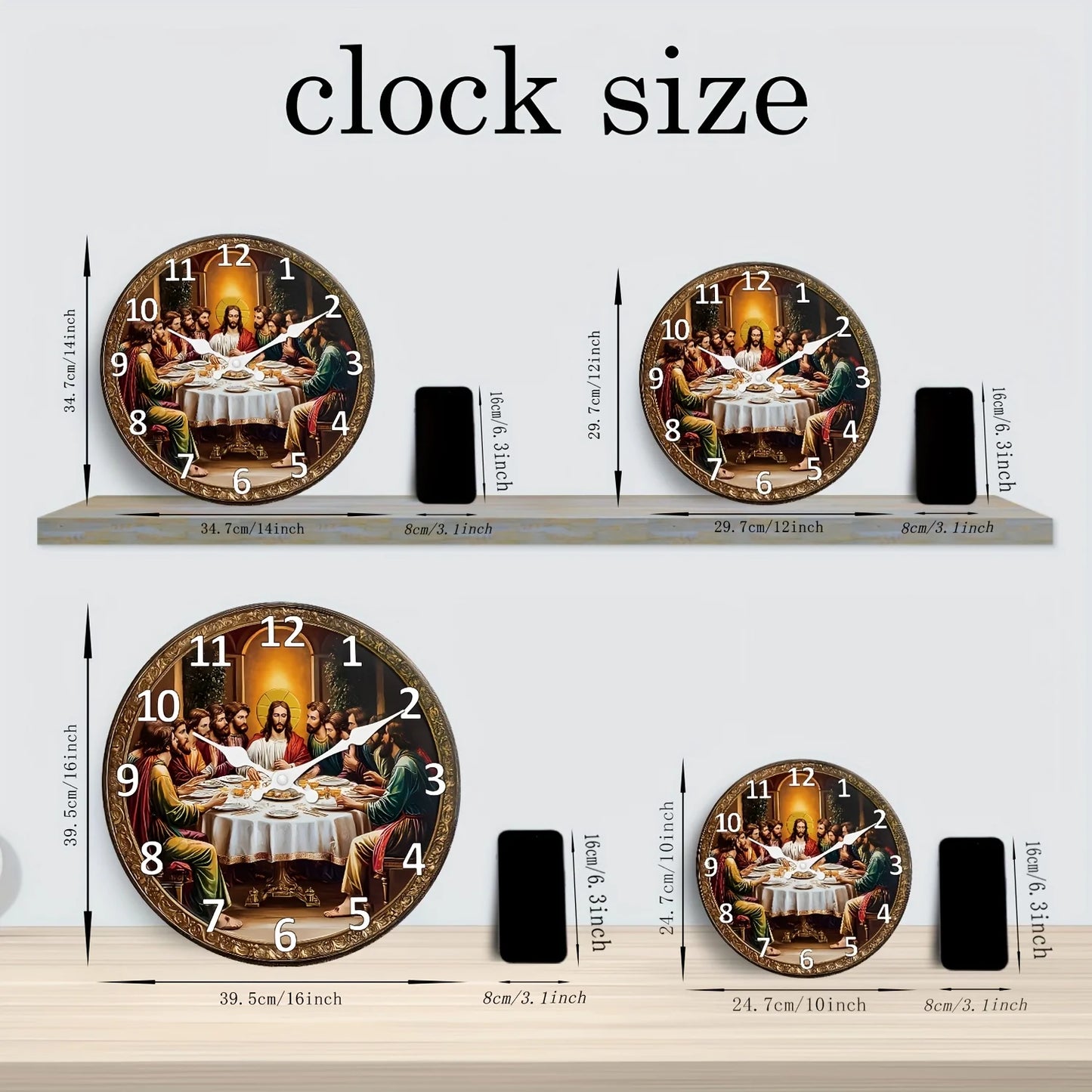 XMSJ Last Supper Wooden Wall Clock Analog Mute Home Decor