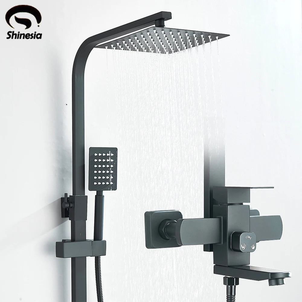Shinesia Black Luxury Wall Mounted Shower Faucet Set With Swivel