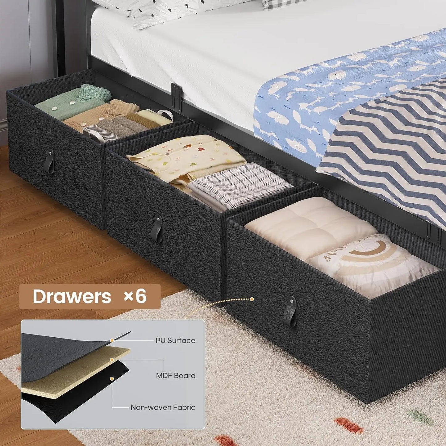 Twin Storage Bed Frame With 6 Drawers LED Headboard Outlets