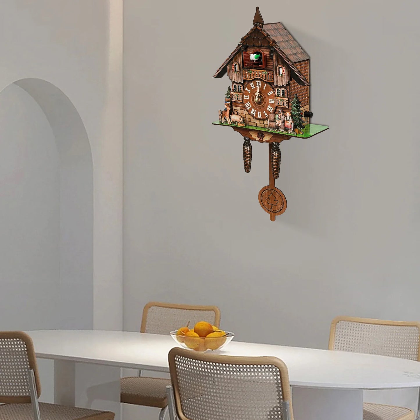 Traditional Cuckoo Wall Clock Chalet Forest House Wooden Quartz Pendulum