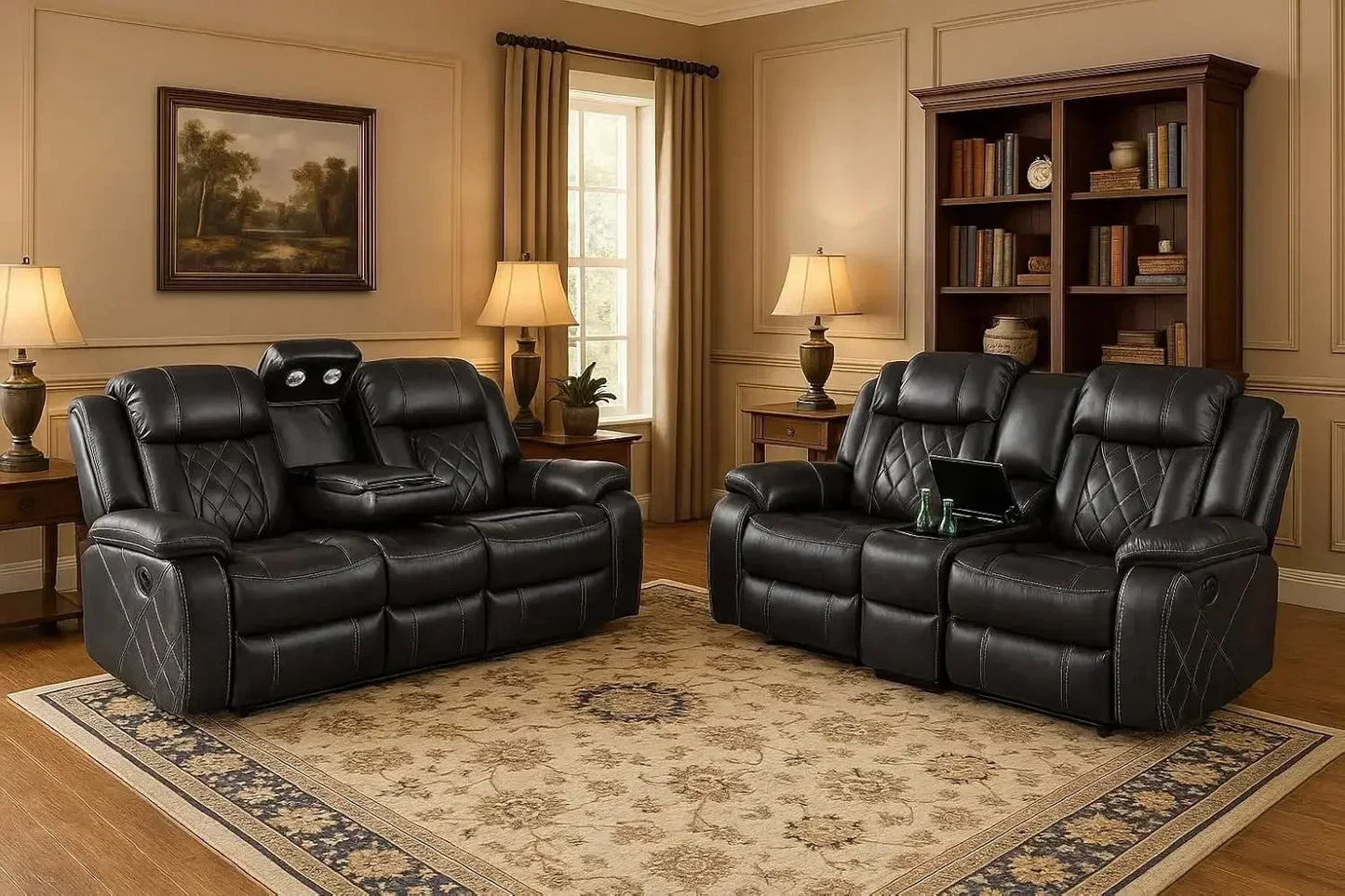 Electric Recliner Chair With LED Light And Wireless Charging Sofa Set