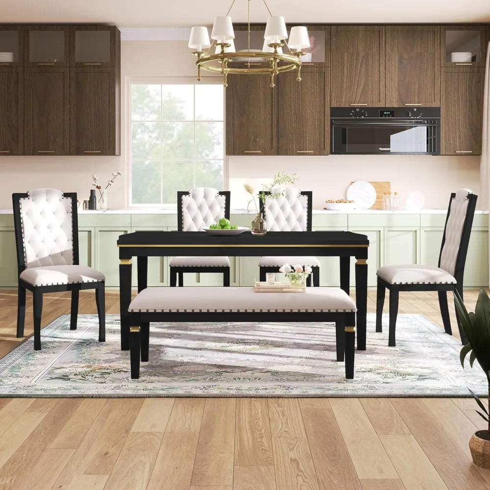 MKDK 6-Piece Dining Table Set With Bench And Chairs