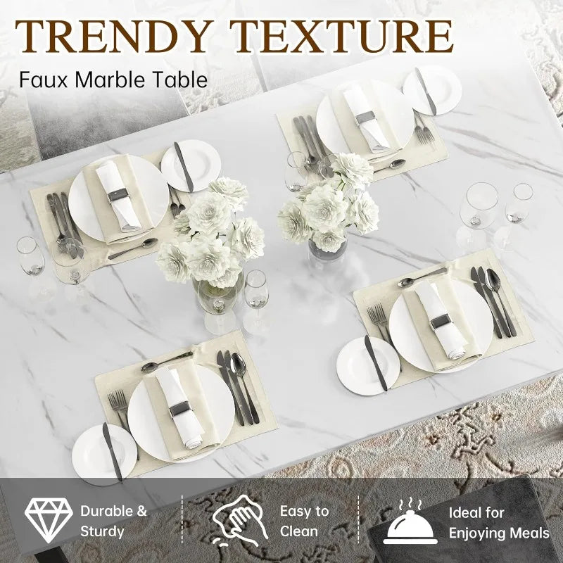 Hooseng Faux Marble Dining Table Set For 4 Tufted Chairs