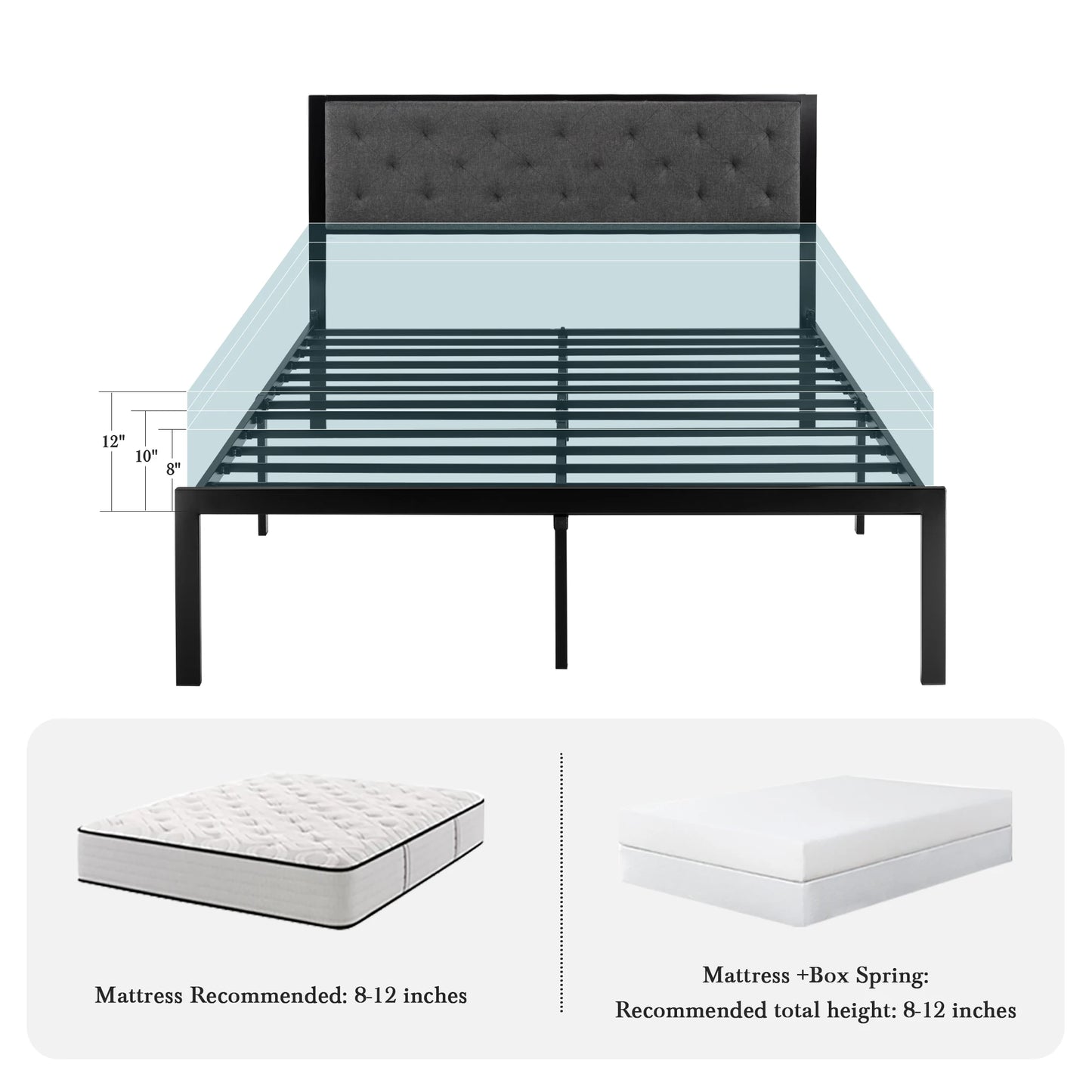 HOOMIC Metal Bed Frame With Upholstered Headboard Linen Fabric