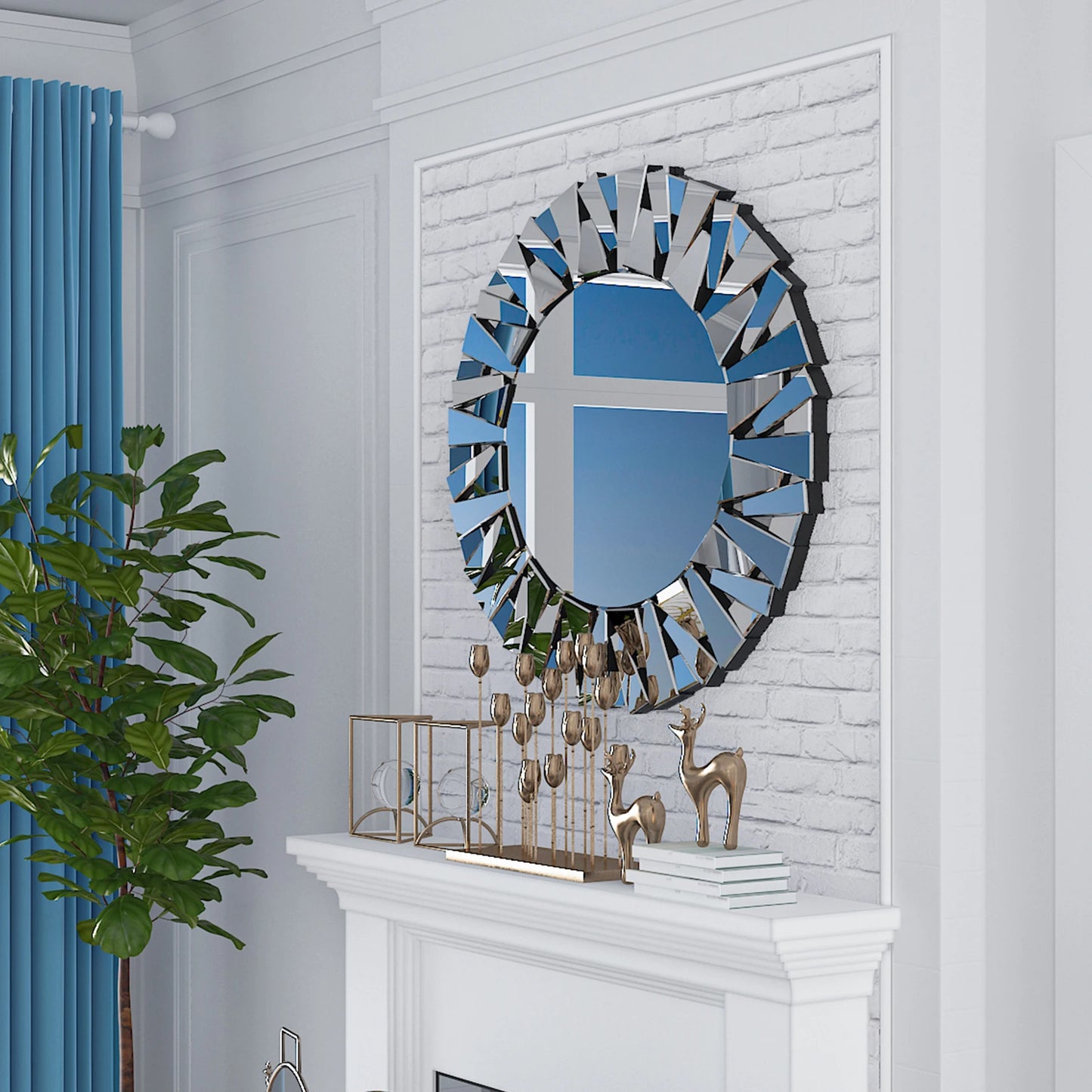 Sunburst Round Wall Mirror Beveled Glass Wall Decor