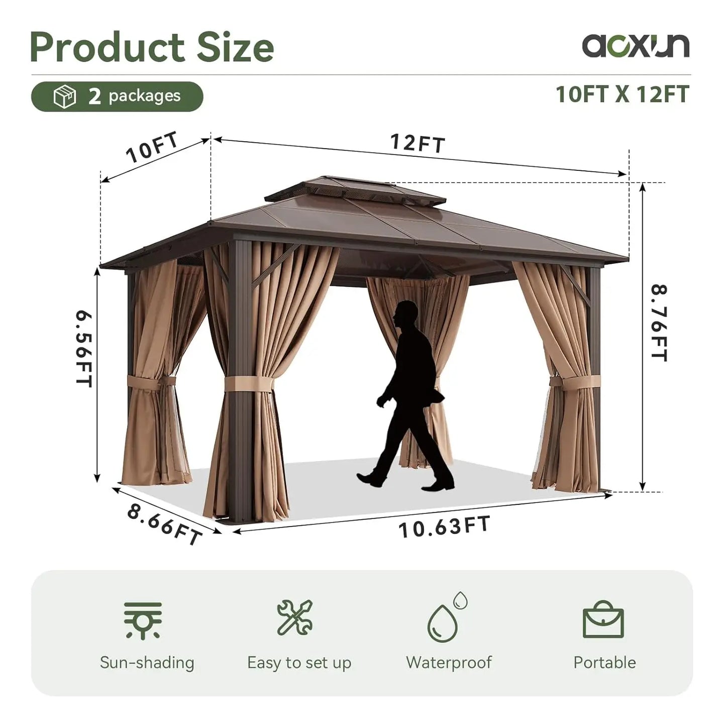 Aluminum Frame Gazebo With Polycarbonate Double Roof And Curtains Netting