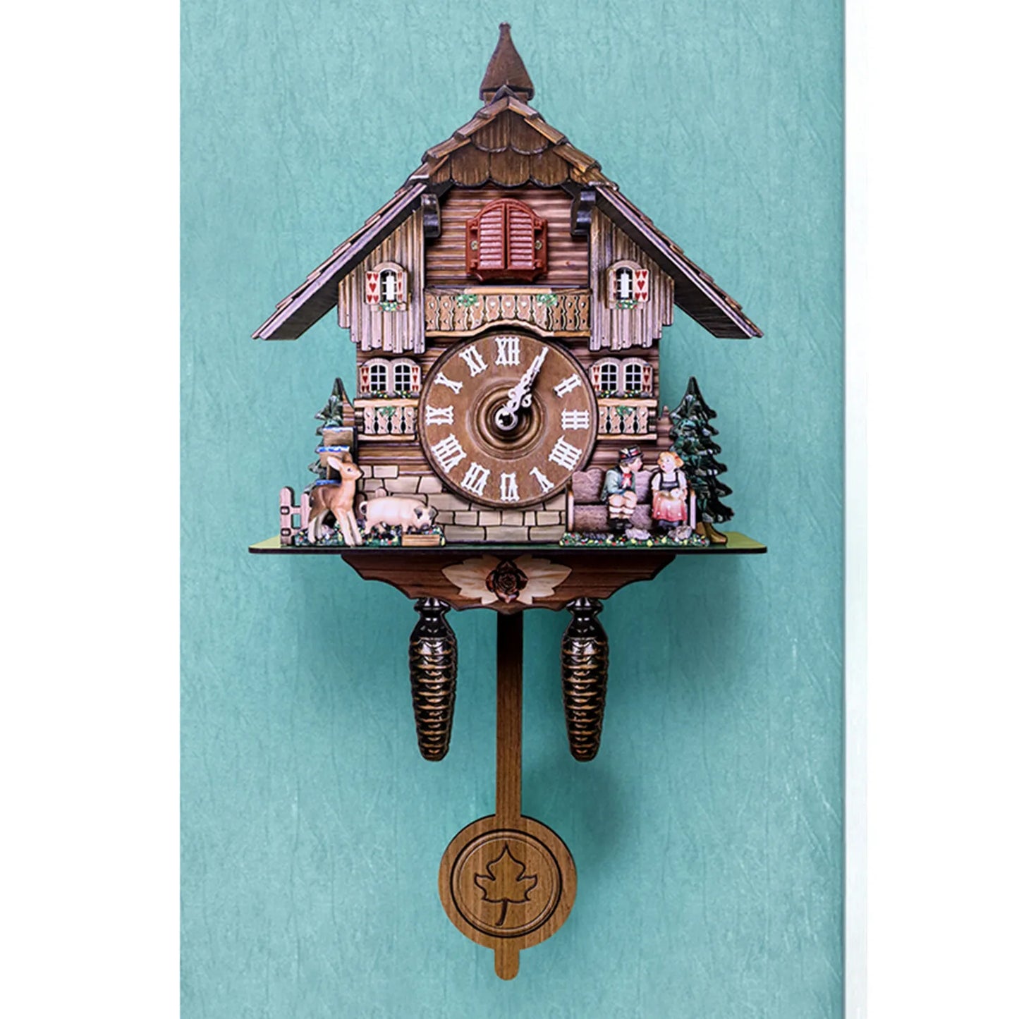 Traditional Cuckoo Wall Clock Chalet Forest House Wooden Quartz Pendulum
