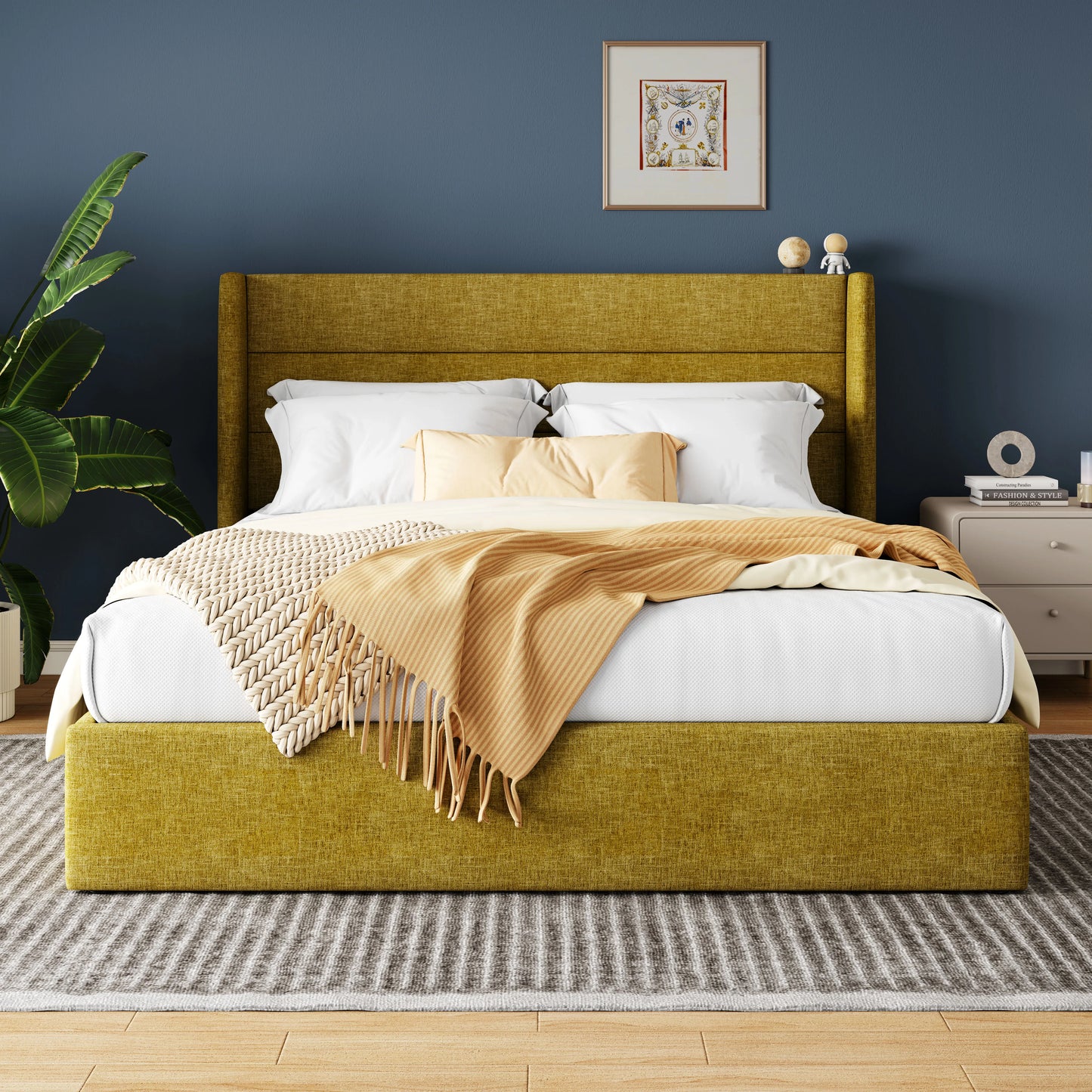 Allewie Lift Up Storage Bed With Wingback Headboard And Hydraulic System