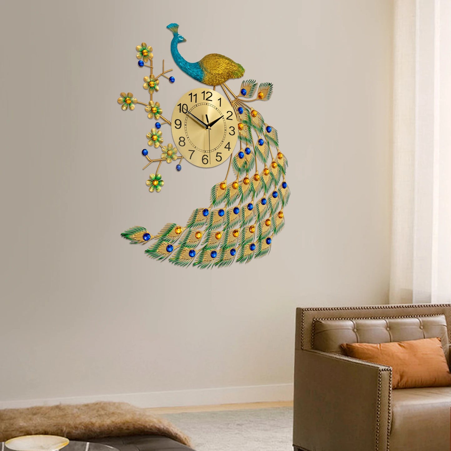Peacock Wall Clock Modern Art Digital Timepiece For Living Rooms