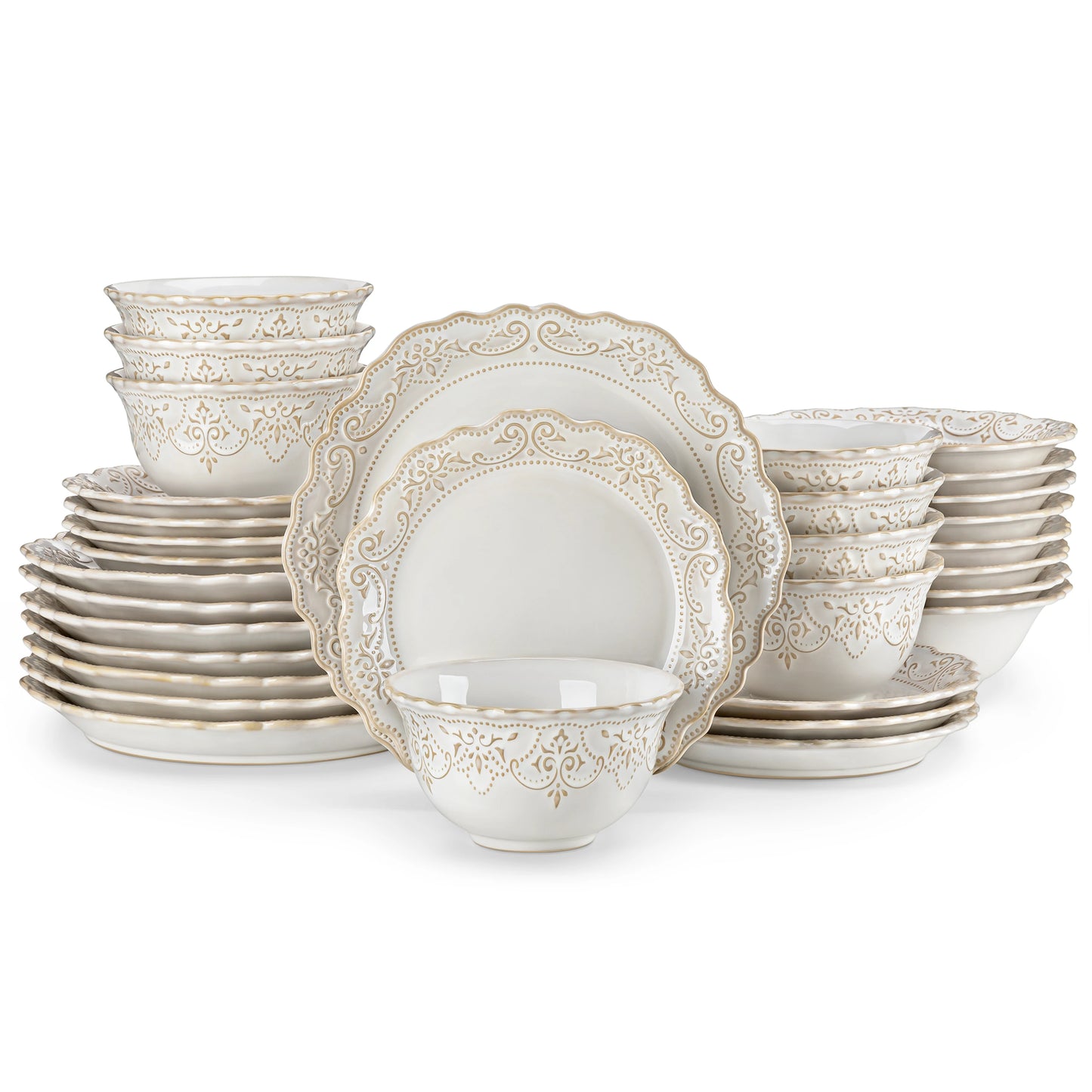 MALACASA Relief Stoneware Dinnerware Set For Everyday Use