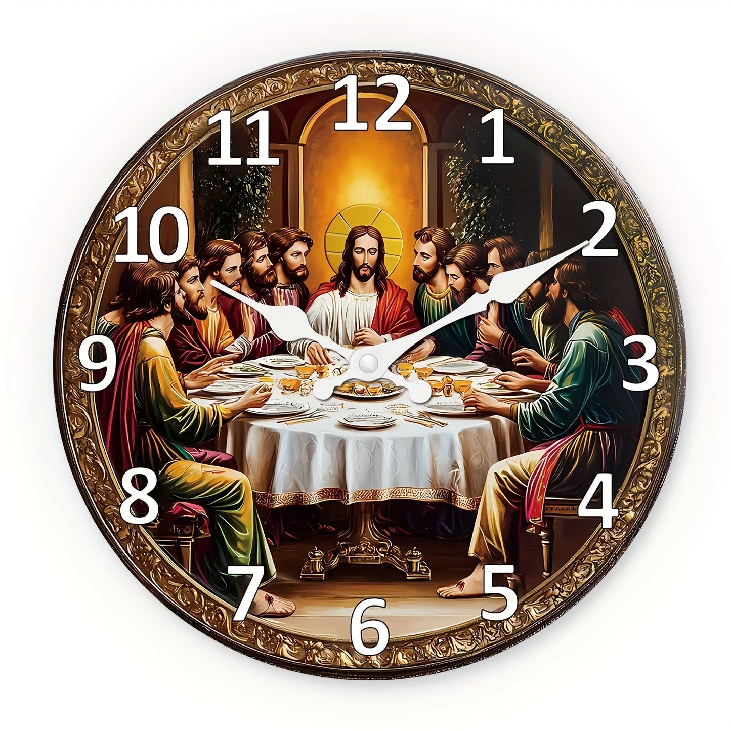 XMSJ Last Supper Wooden Wall Clock Analog Mute Home Decor